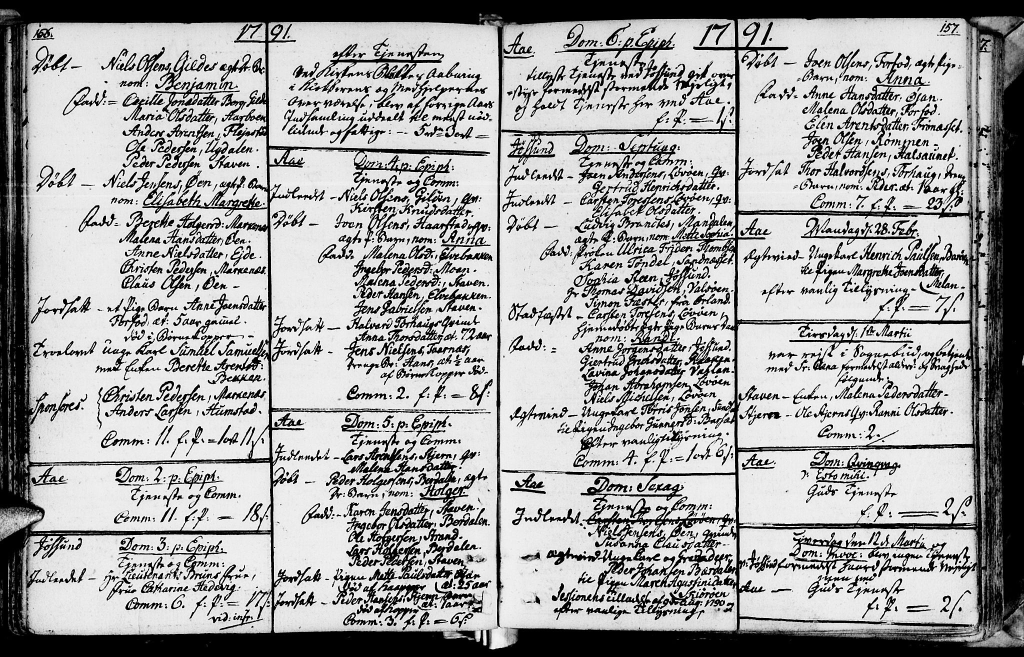 Ministerialprotokoller, klokkerbøker og fødselsregistre - Sør-Trøndelag, SAT/A-1456/655/L0673: Parish register (official) no. 655A02, 1780-1801, p. 156-157