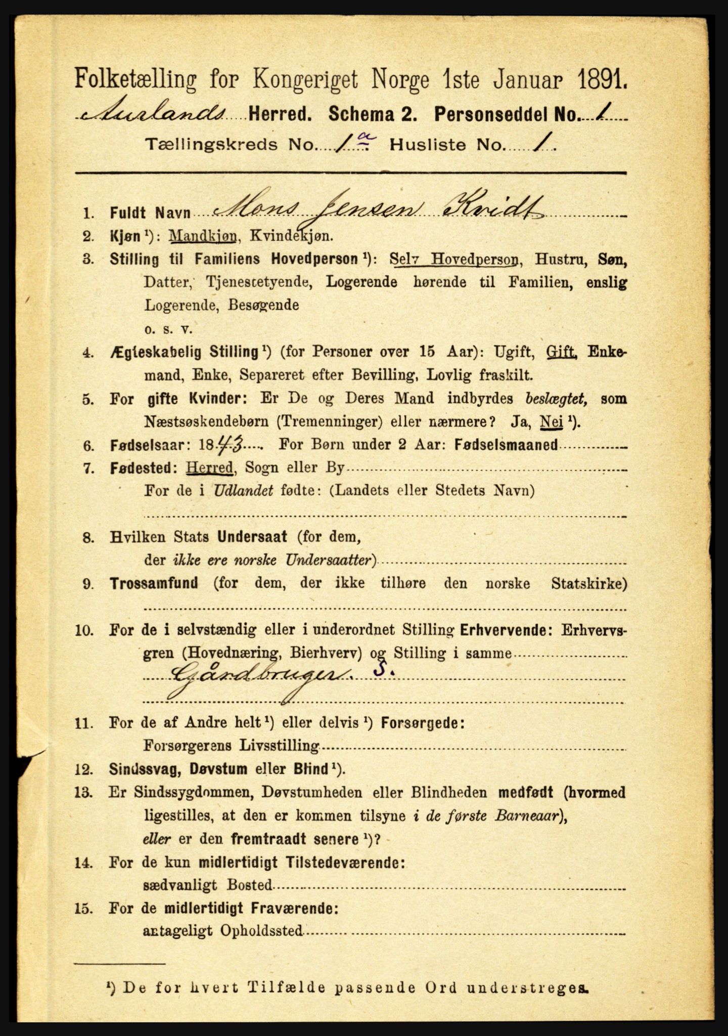 RA, 1891 census for 1421 Aurland, 1891, p. 35