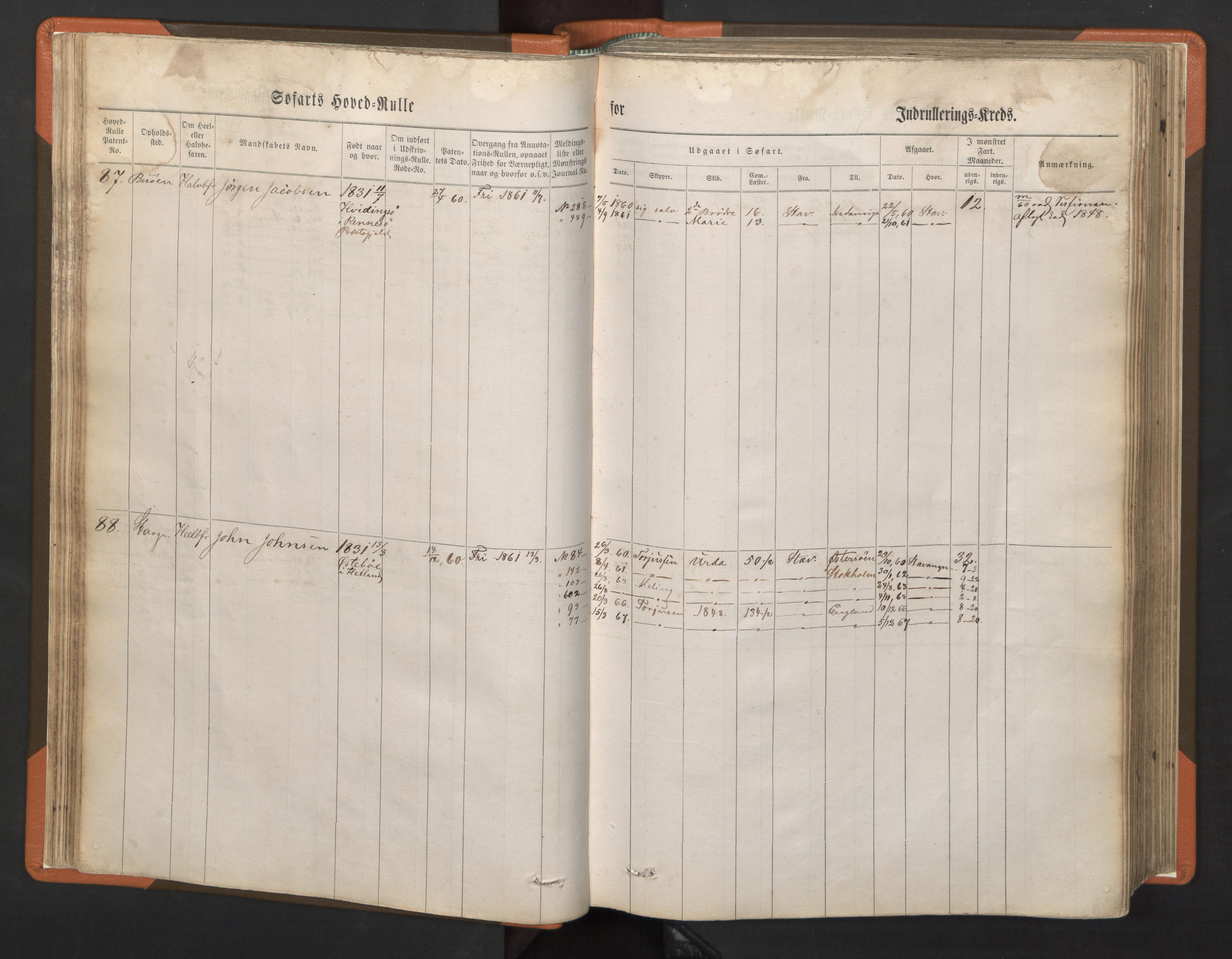 Stavanger sjømannskontor, AV/SAST-A-102006/F/Fb/Fbb/L0001: Sjøfartshovedrulle, patentnr. 1-720 (del 1), 1860-1863, p. 47