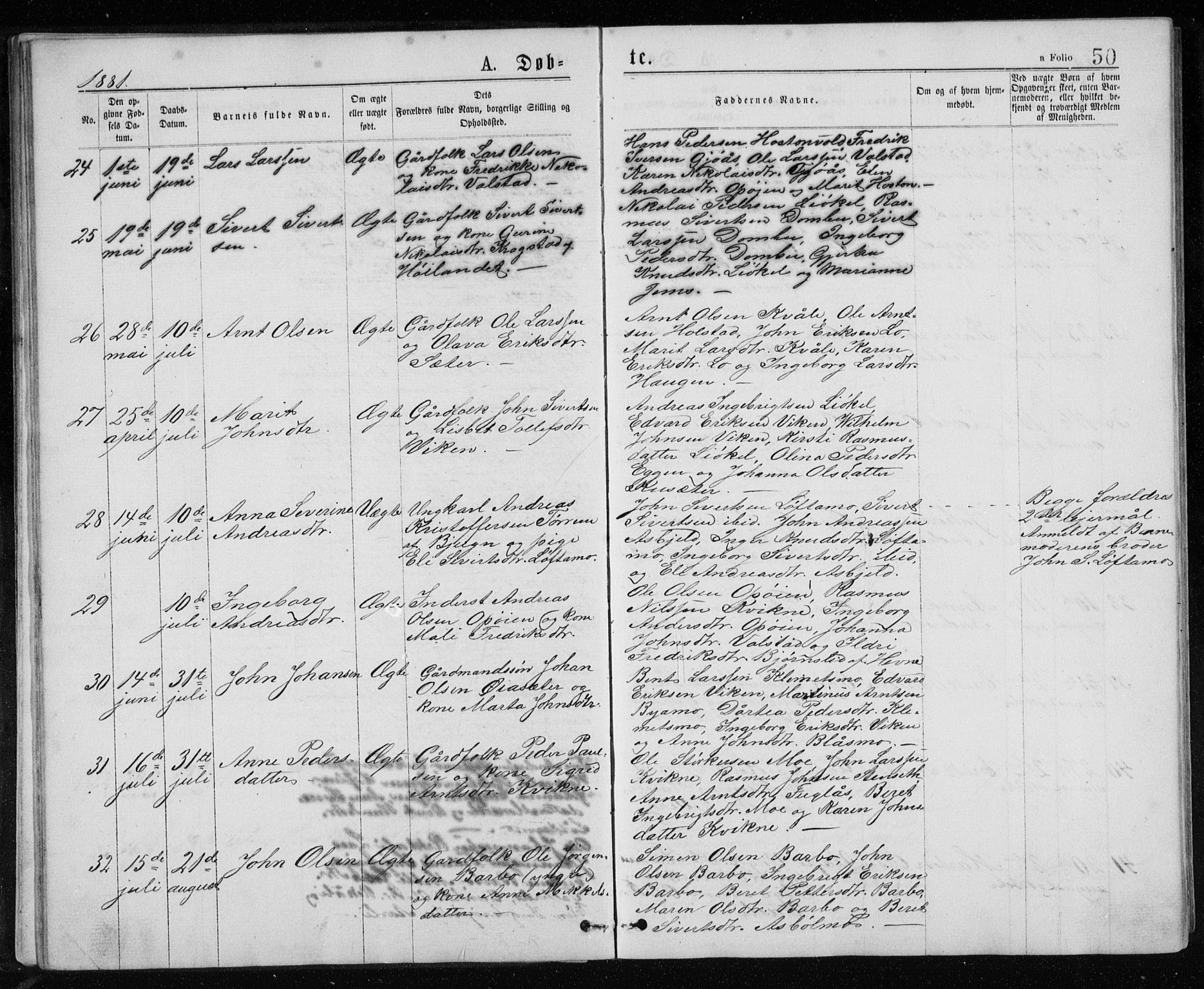 Ministerialprotokoller, klokkerbøker og fødselsregistre - Sør-Trøndelag, AV/SAT-A-1456/671/L0843: Parish register (copy) no. 671C02, 1873-1892, p. 50