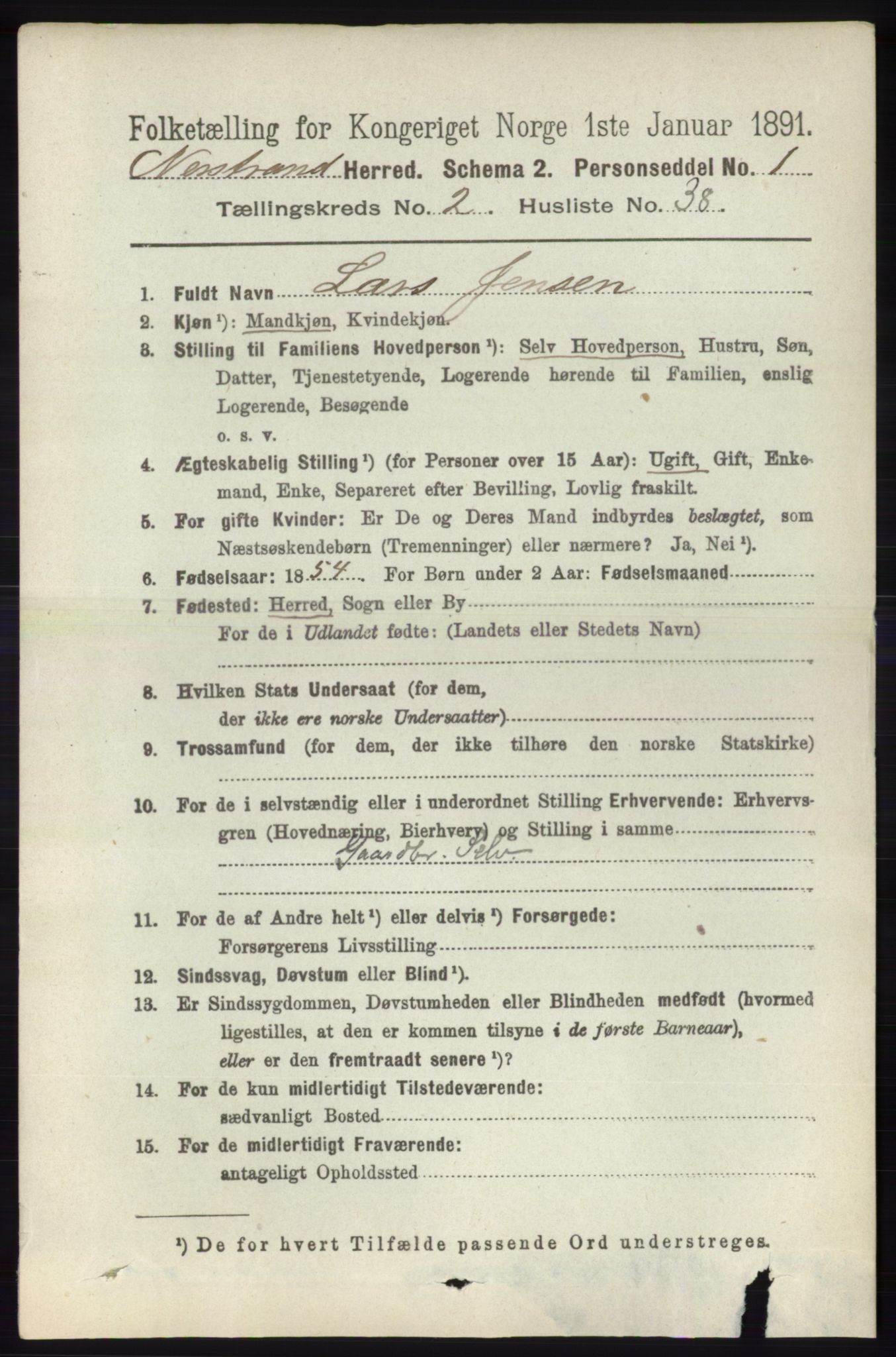 RA, 1891 census for 1139 Nedstrand, 1891, p. 412