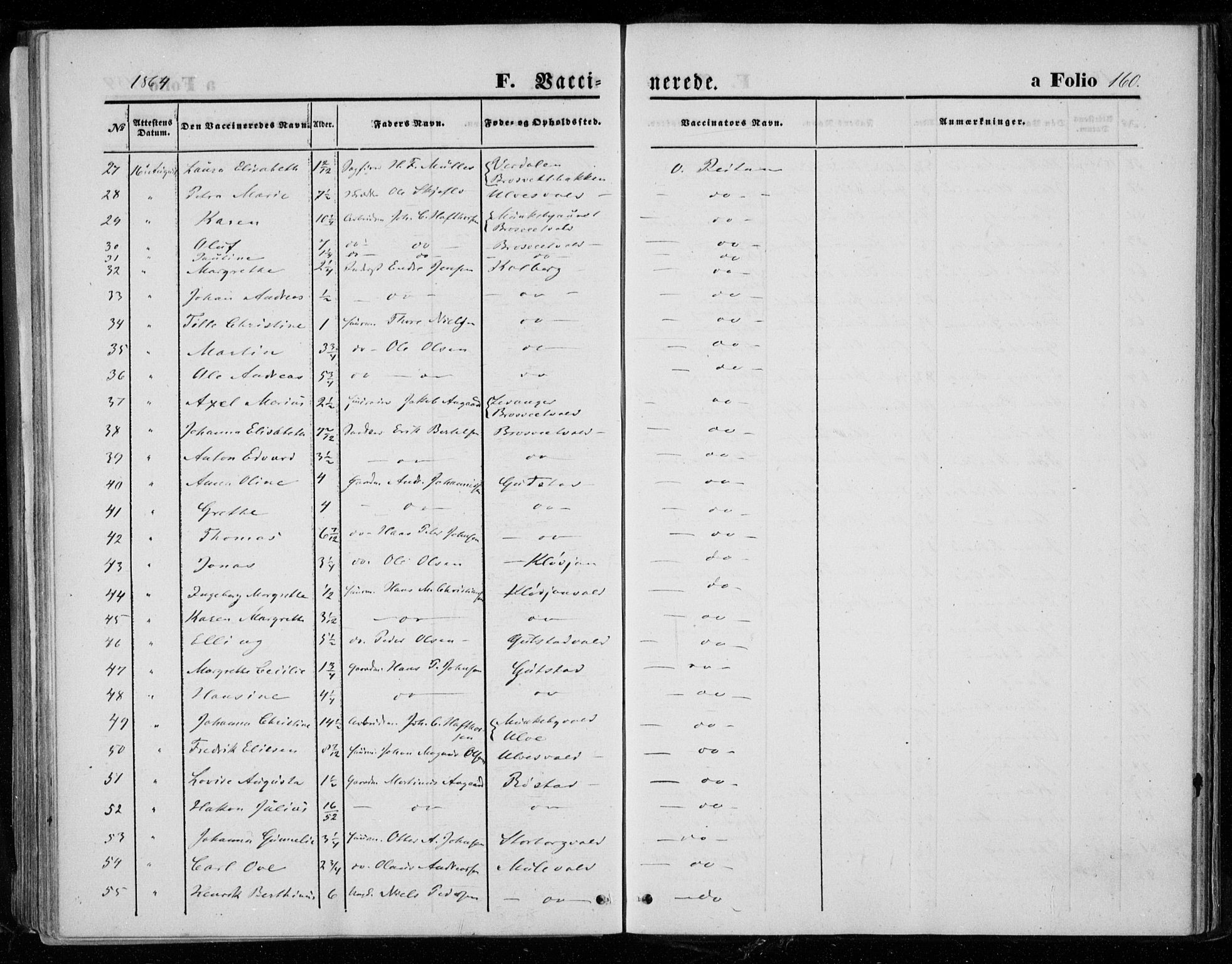 Ministerialprotokoller, klokkerbøker og fødselsregistre - Nord-Trøndelag, SAT/A-1458/721/L0206: Parish register (official) no. 721A01, 1864-1874, p. 160