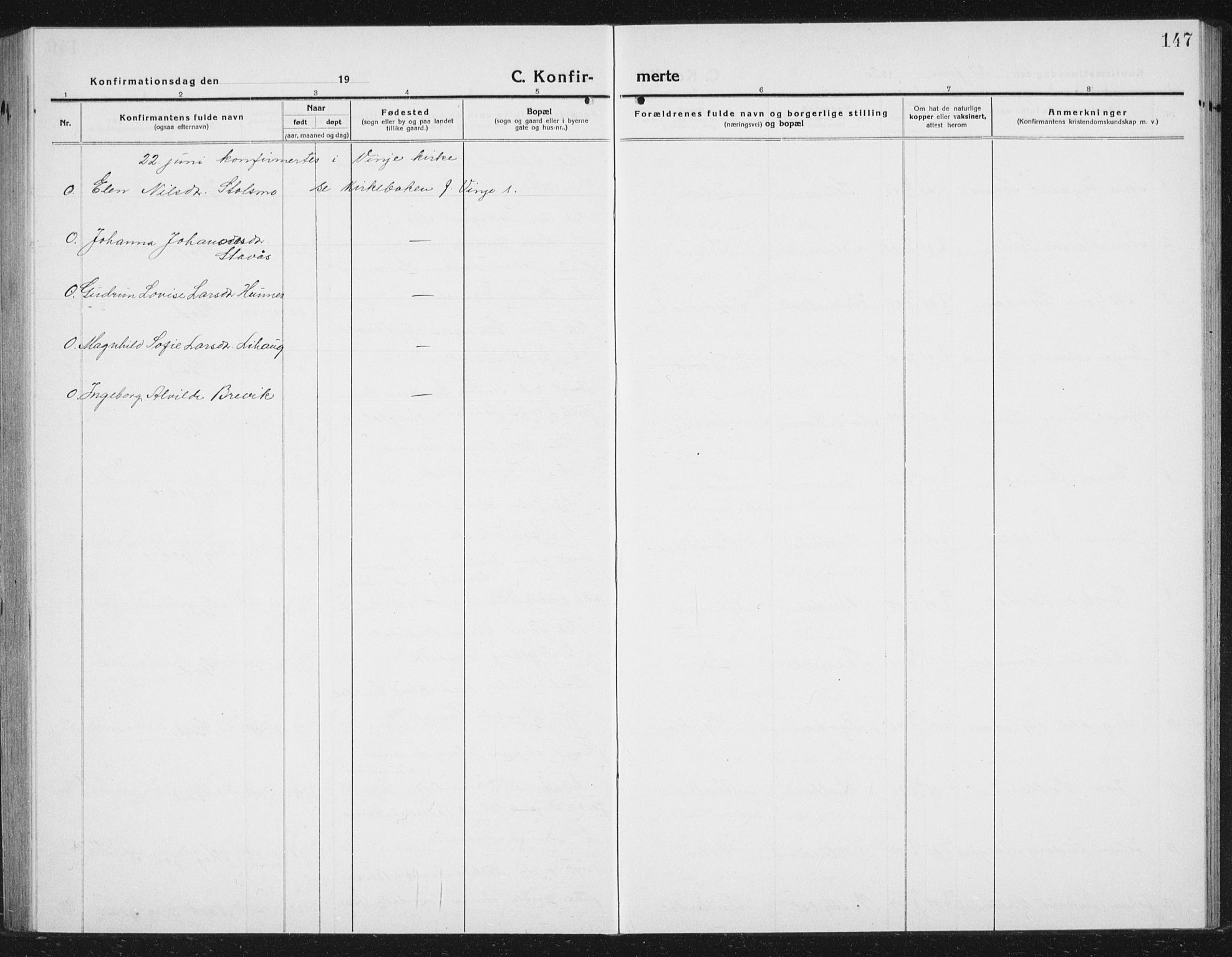 Ministerialprotokoller, klokkerbøker og fødselsregistre - Sør-Trøndelag, SAT/A-1456/630/L0506: Parish register (copy) no. 630C04, 1914-1933, p. 147