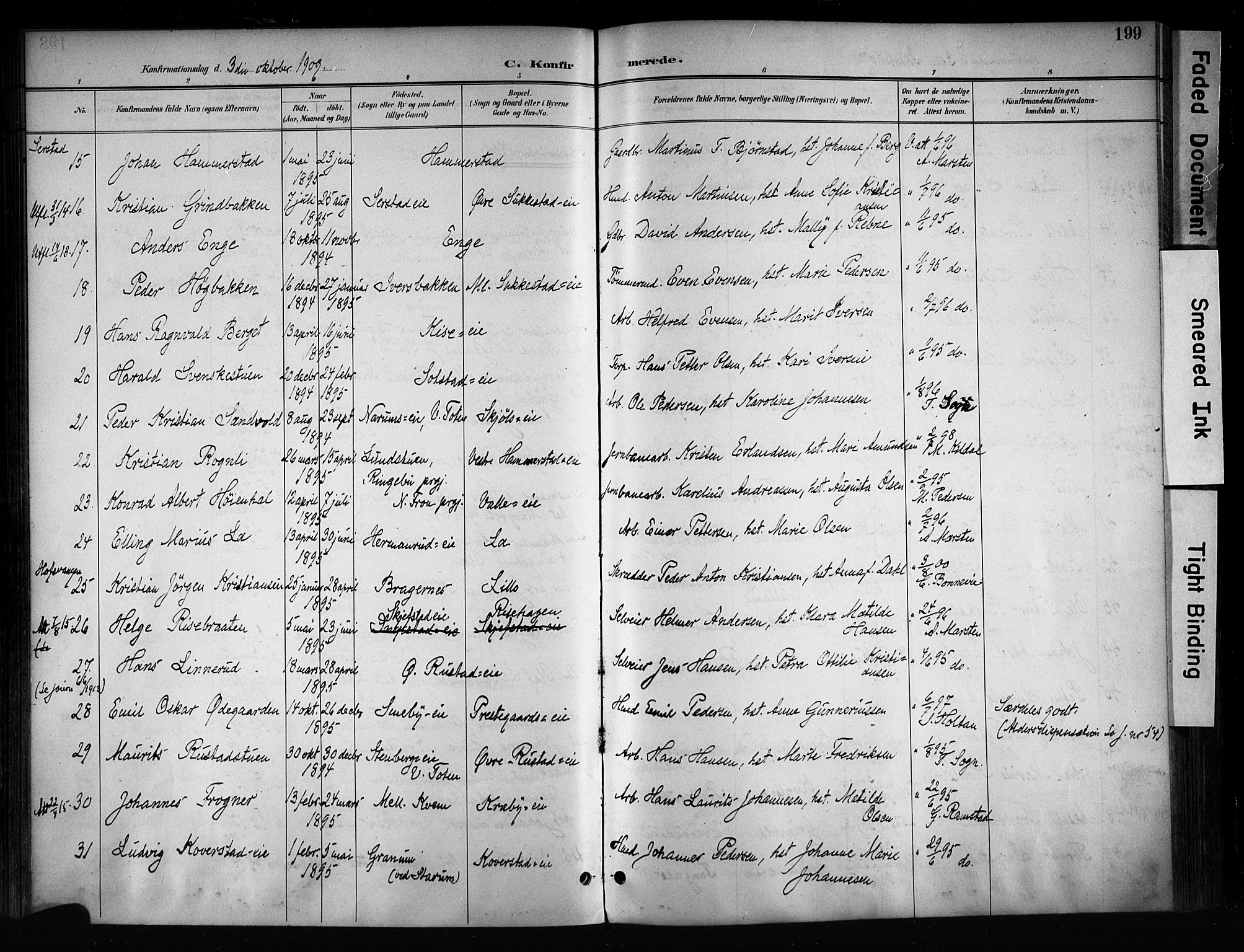 Østre Toten prestekontor, AV/SAH-PREST-104/H/Ha/Haa/L0008: Parish register (official) no. 8, 1897-1909, p. 199