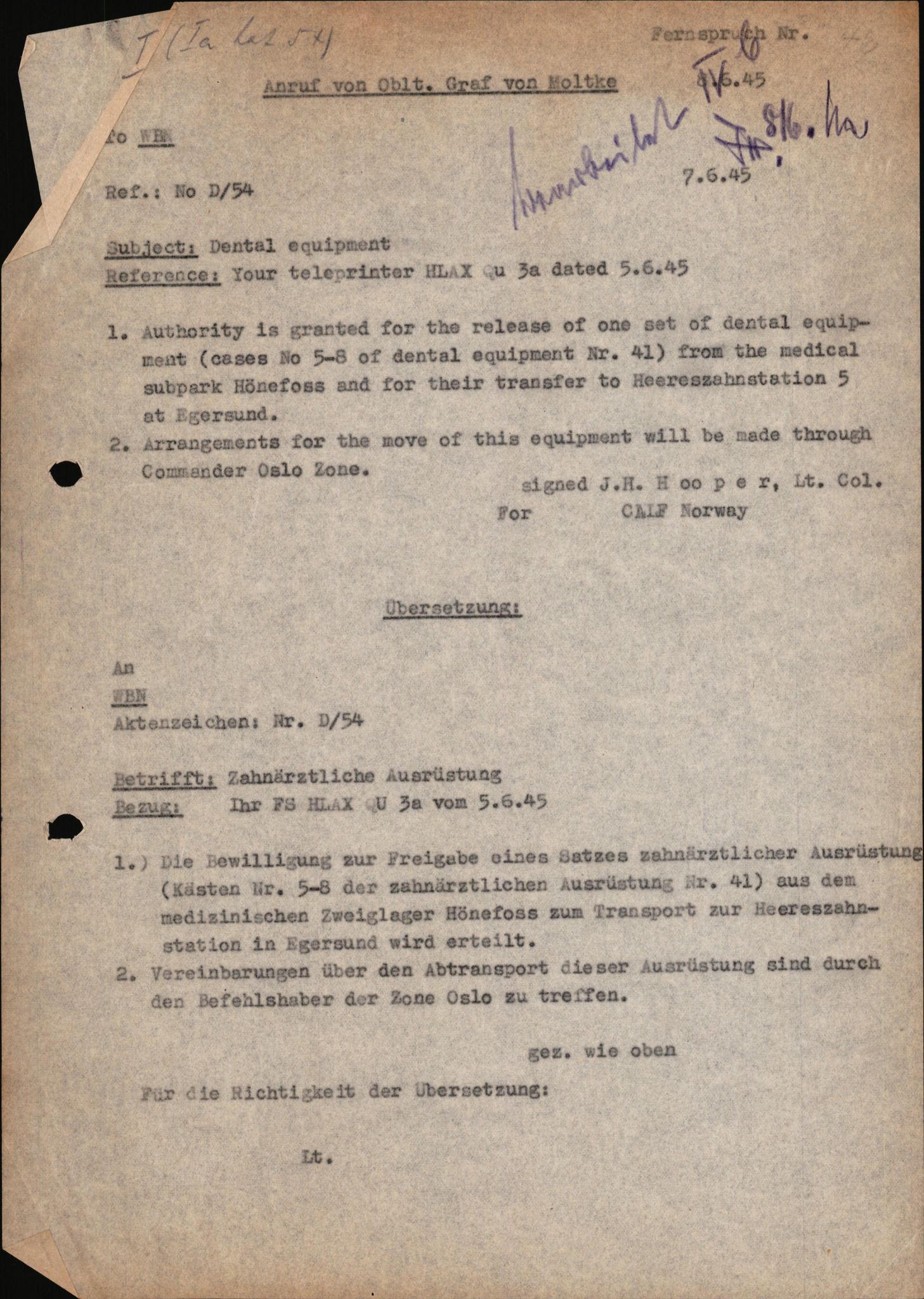 Forsvarets Overkommando. 2 kontor. Arkiv 11.4. Spredte tyske arkivsaker, AV/RA-RAFA-7031/D/Dar/Darc/L0017: FO.II, 1945, p. 1151