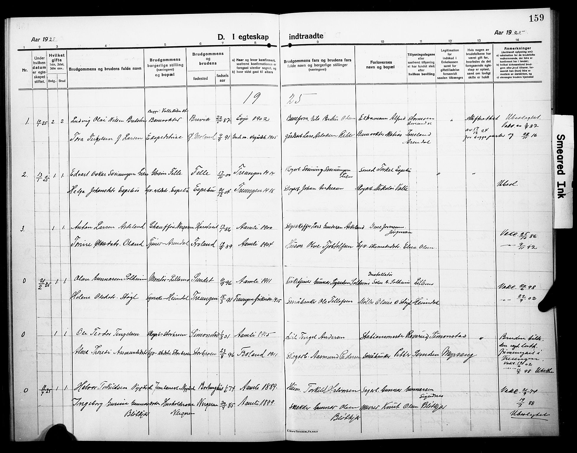 Åmli sokneprestkontor, AV/SAK-1111-0050/F/Fb/Fbc/L0006: Parish register (copy) no. B 6, 1915-1929, p. 159