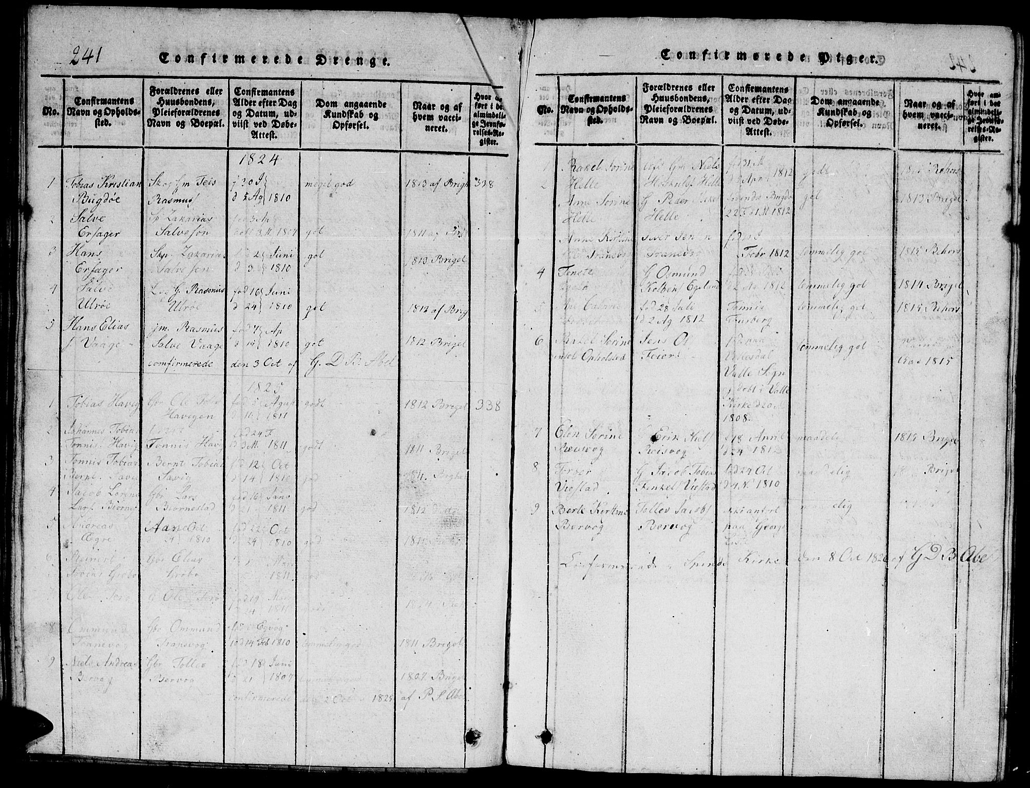 Herad sokneprestkontor, AV/SAK-1111-0018/F/Fb/Fbb/L0001: Parish register (copy) no. B 1, 1815-1852, p. 241