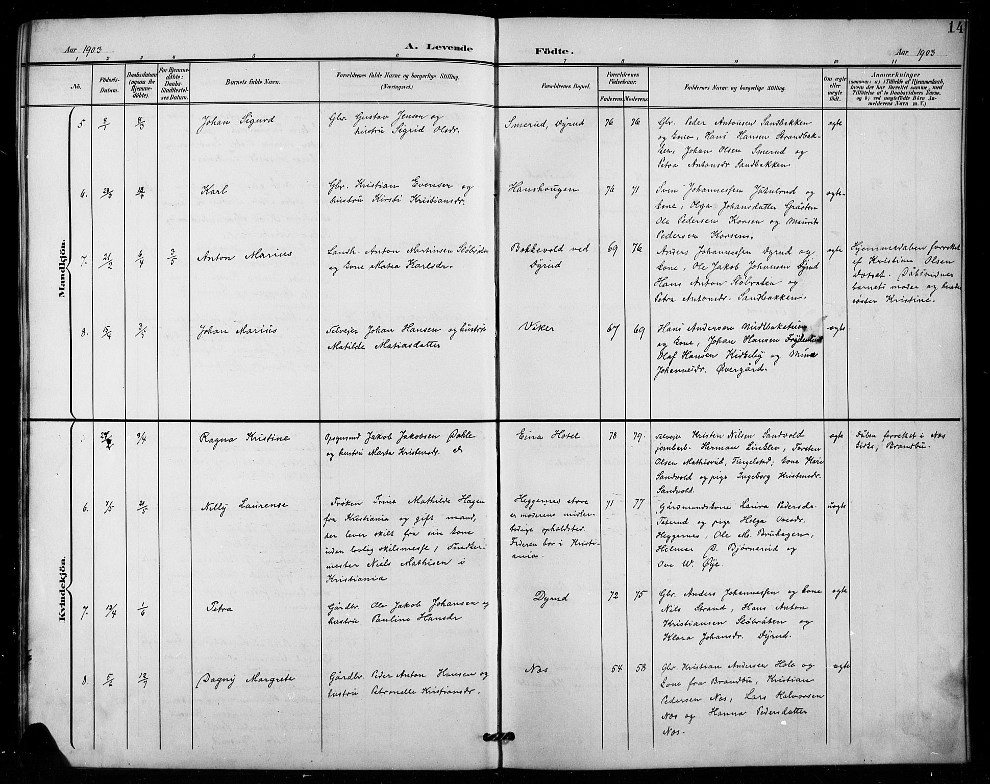 Vestre Toten prestekontor, SAH/PREST-108/H/Ha/Hab/L0016: Parish register (copy) no. 16, 1901-1915, p. 14