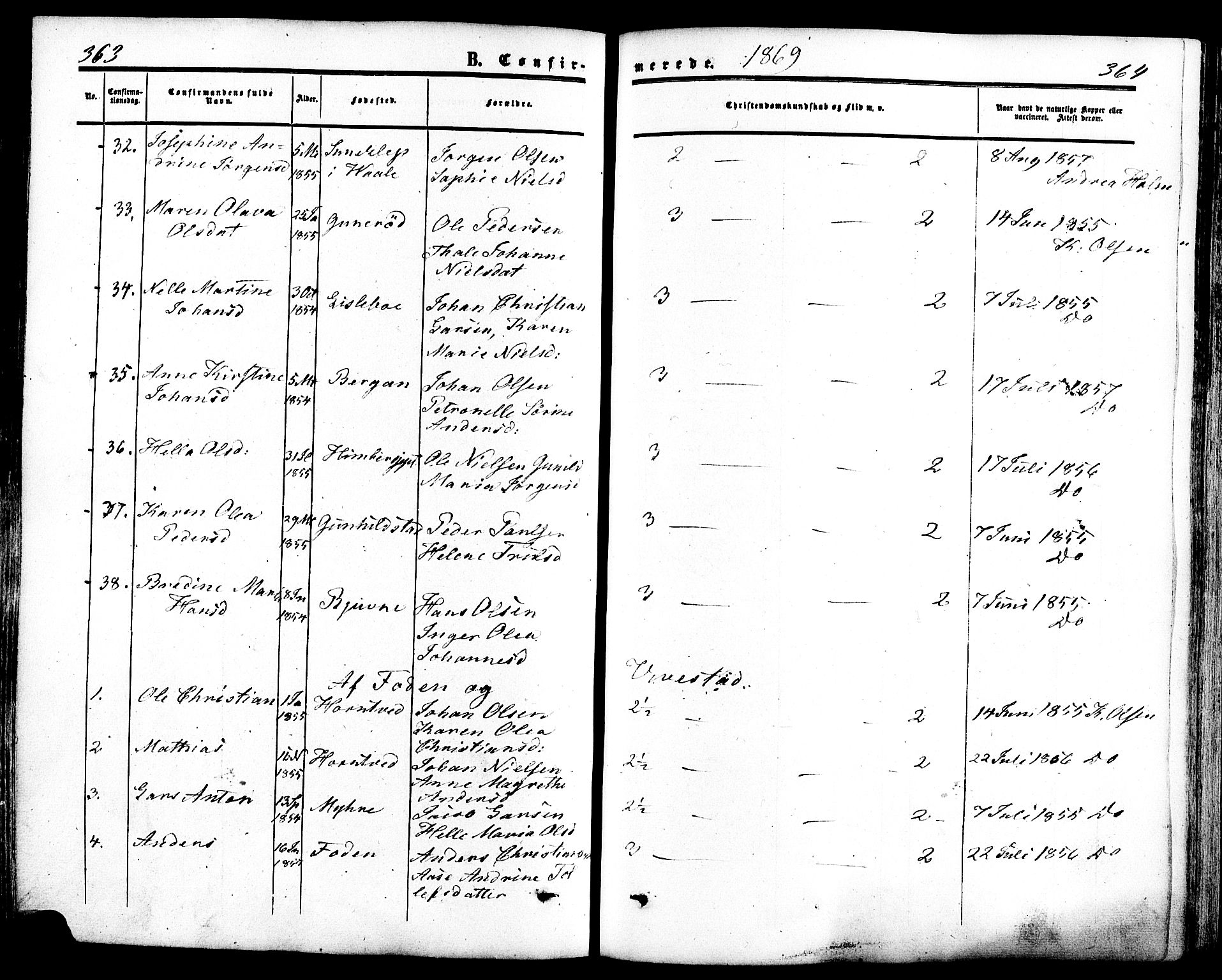 Ramnes kirkebøker, AV/SAKO-A-314/F/Fa/L0006: Parish register (official) no. I 6, 1862-1877, p. 363-364