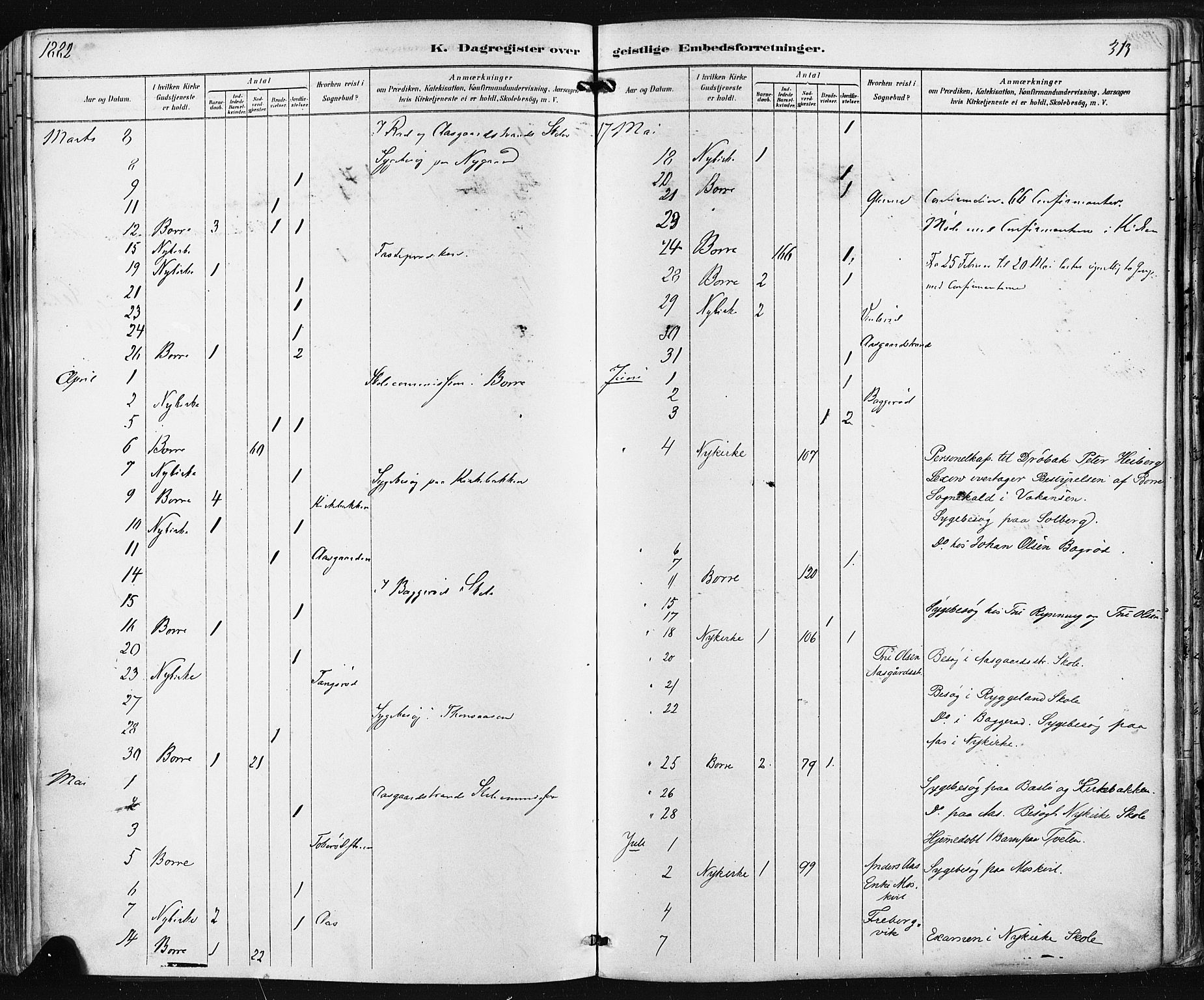 Borre kirkebøker, AV/SAKO-A-338/F/Fa/L0009: Parish register (official) no. I 9, 1878-1896, p. 313