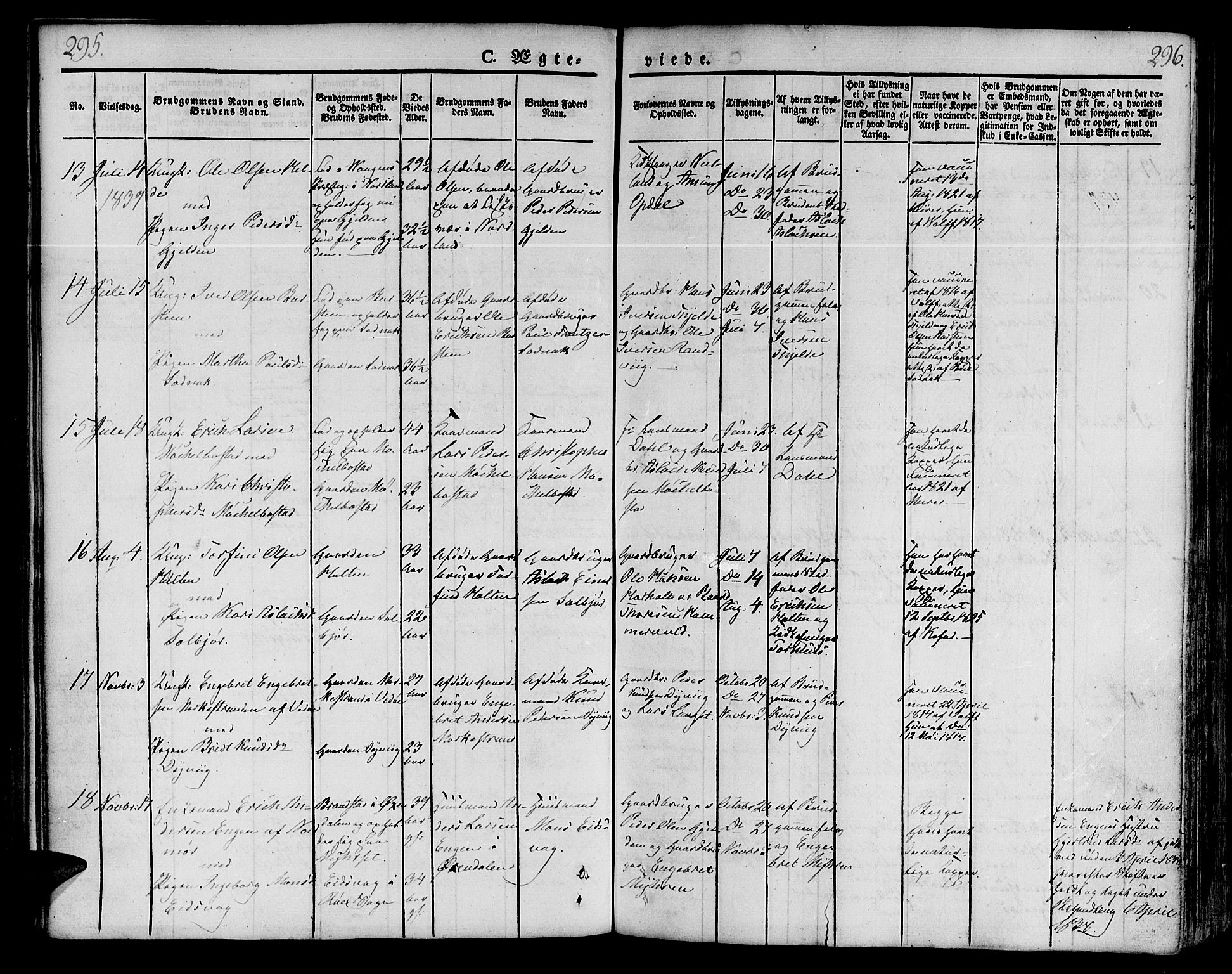 Ministerialprotokoller, klokkerbøker og fødselsregistre - Møre og Romsdal, SAT/A-1454/551/L0624: Parish register (official) no. 551A04, 1831-1845, p. 295-296