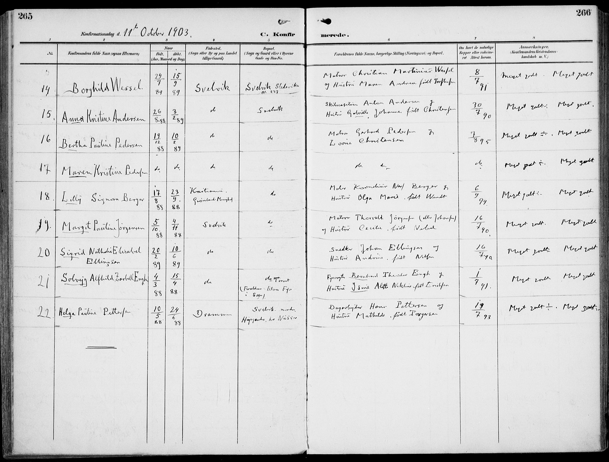 Strømm kirkebøker, AV/SAKO-A-322/F/Fb/L0002: Parish register (official) no. II 2, 1900-1919, p. 265-266