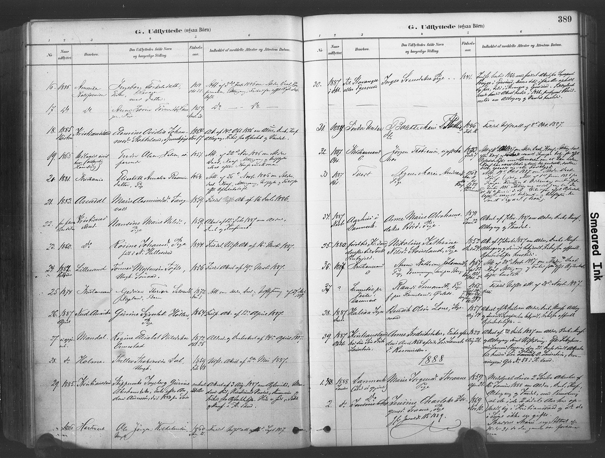 Søgne sokneprestkontor, SAK/1111-0037/F/Fa/Fab/L0012: Parish register (official) no. A 12, 1880-1891, p. 389