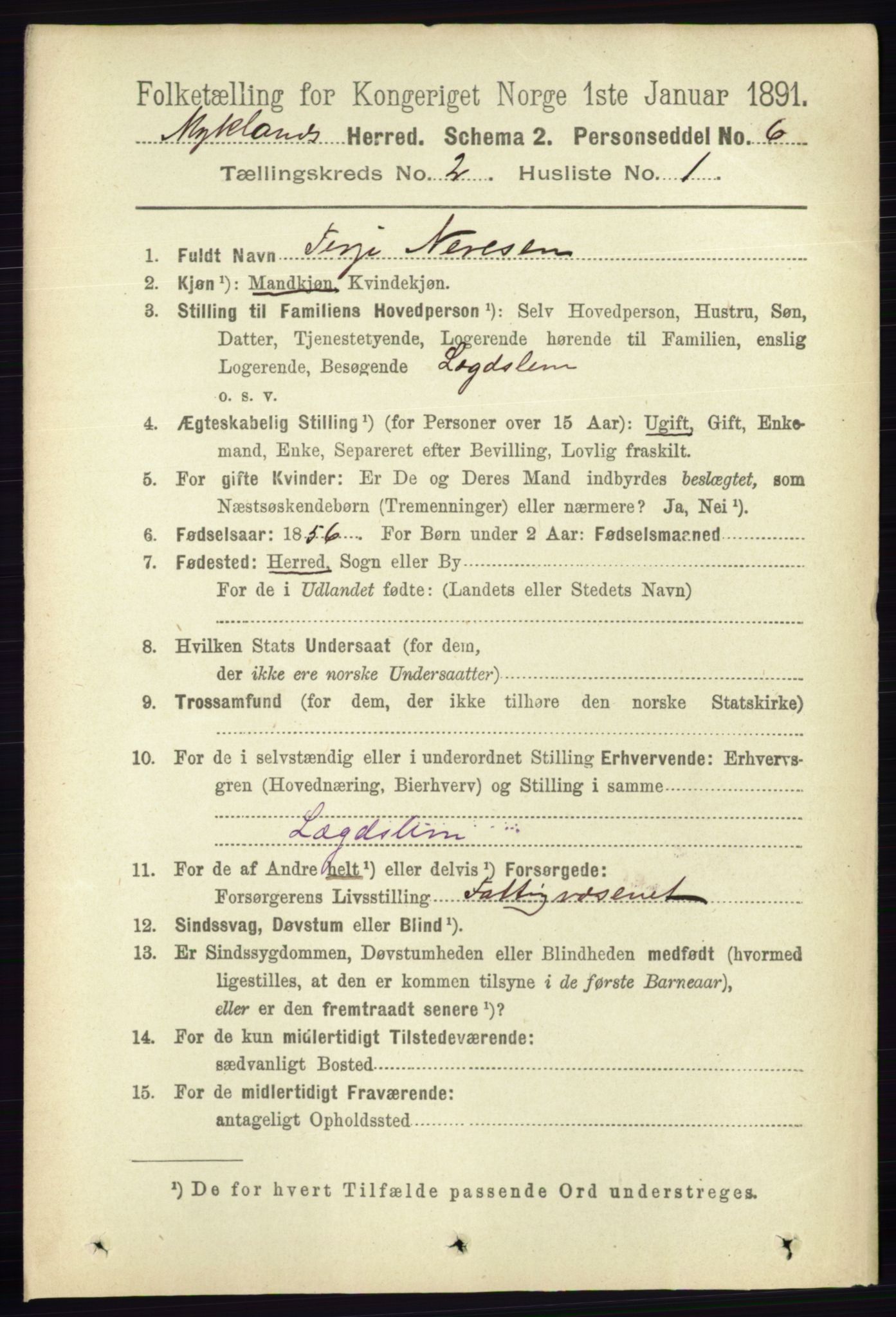 RA, 1891 census for 0932 Mykland, 1891, p. 308