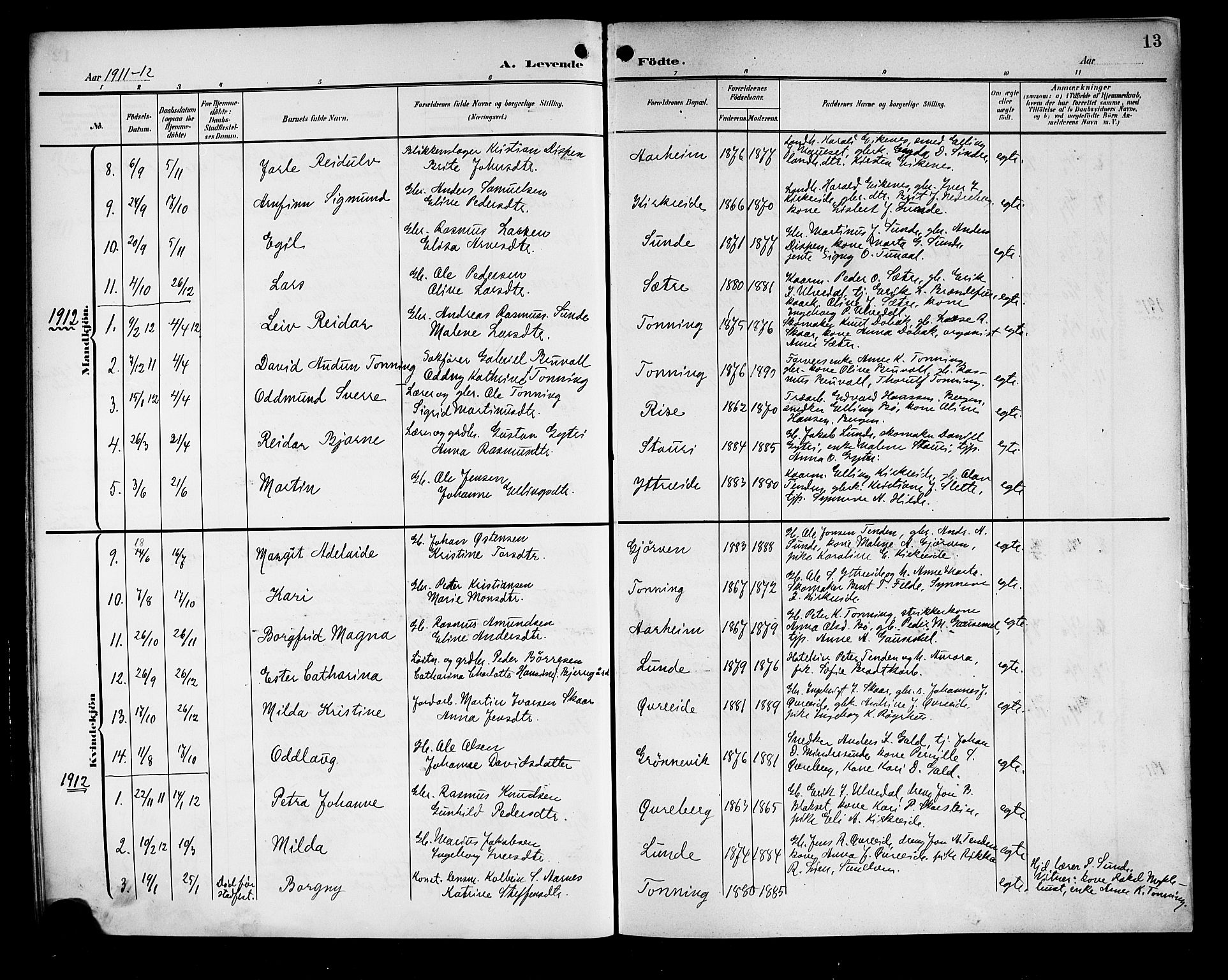 Stryn Sokneprestembete, AV/SAB-A-82501: Parish register (copy) no. A 3, 1906-1924, p. 13