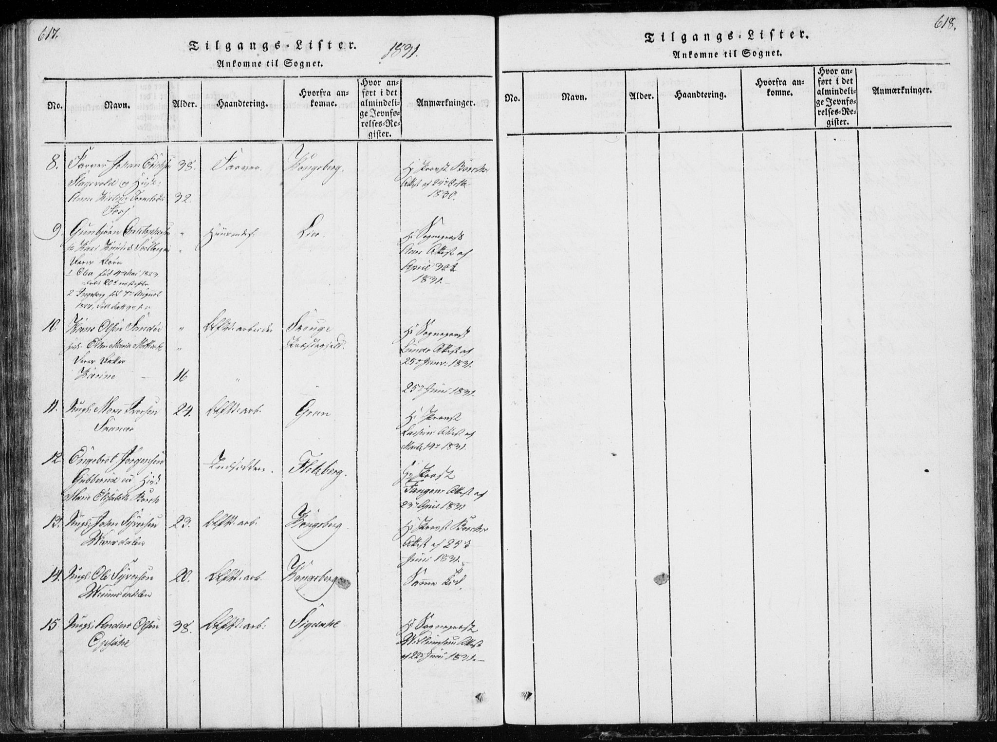 Modum kirkebøker, AV/SAKO-A-234/G/Ga/L0002: Parish register (copy) no. I 2, 1824-1832, p. 617-618