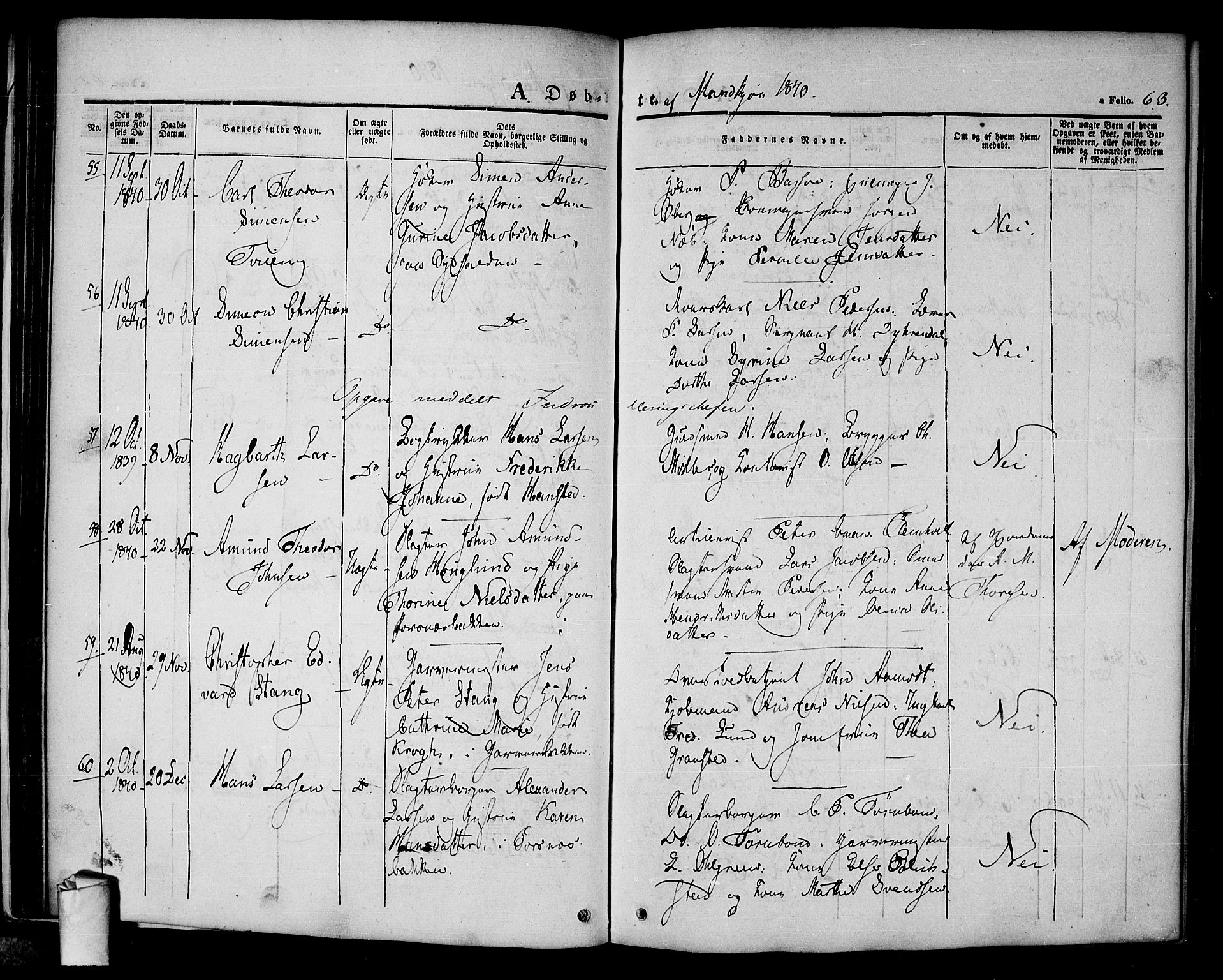 Halden prestekontor Kirkebøker, SAO/A-10909/F/Fa/L0005: Parish register (official) no. I 5, 1834-1845, p. 63