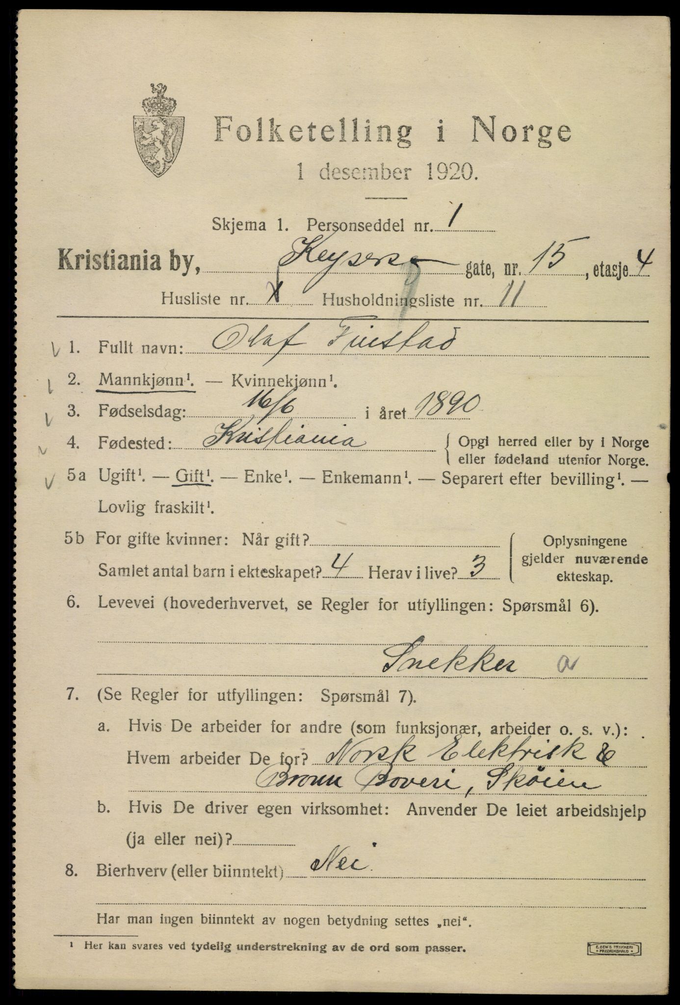 SAO, 1920 census for Kristiania, 1920, p. 332087