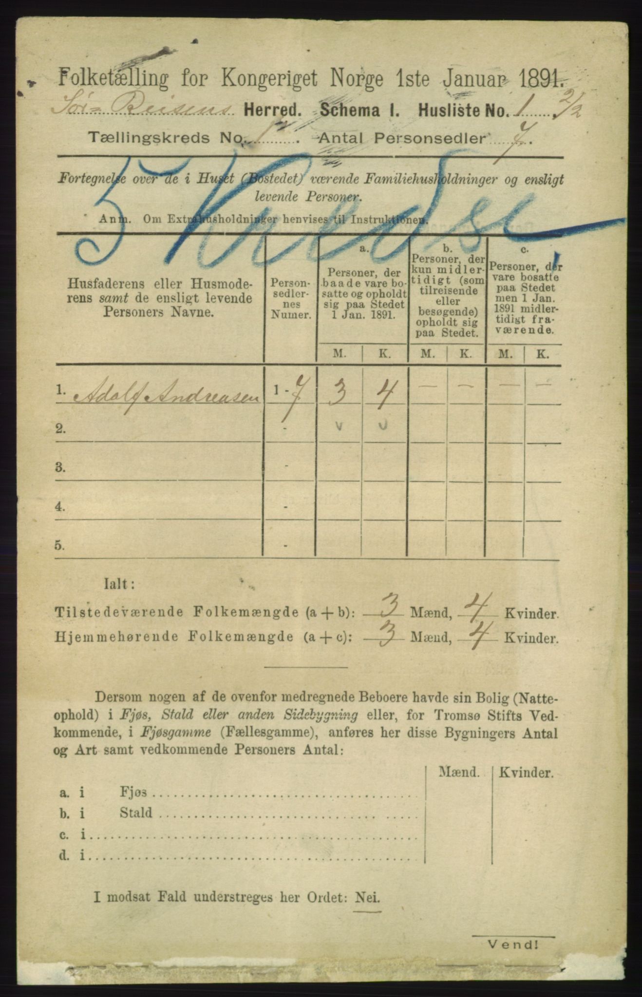 RA, 1891 census for 1925 Sørreisa, 1891, p. 19