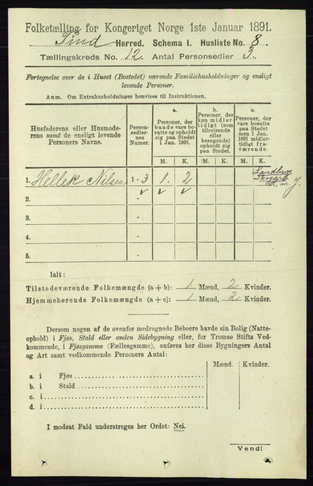 RA, 1891 census for 0826 Tinn, 1891, p. 2270