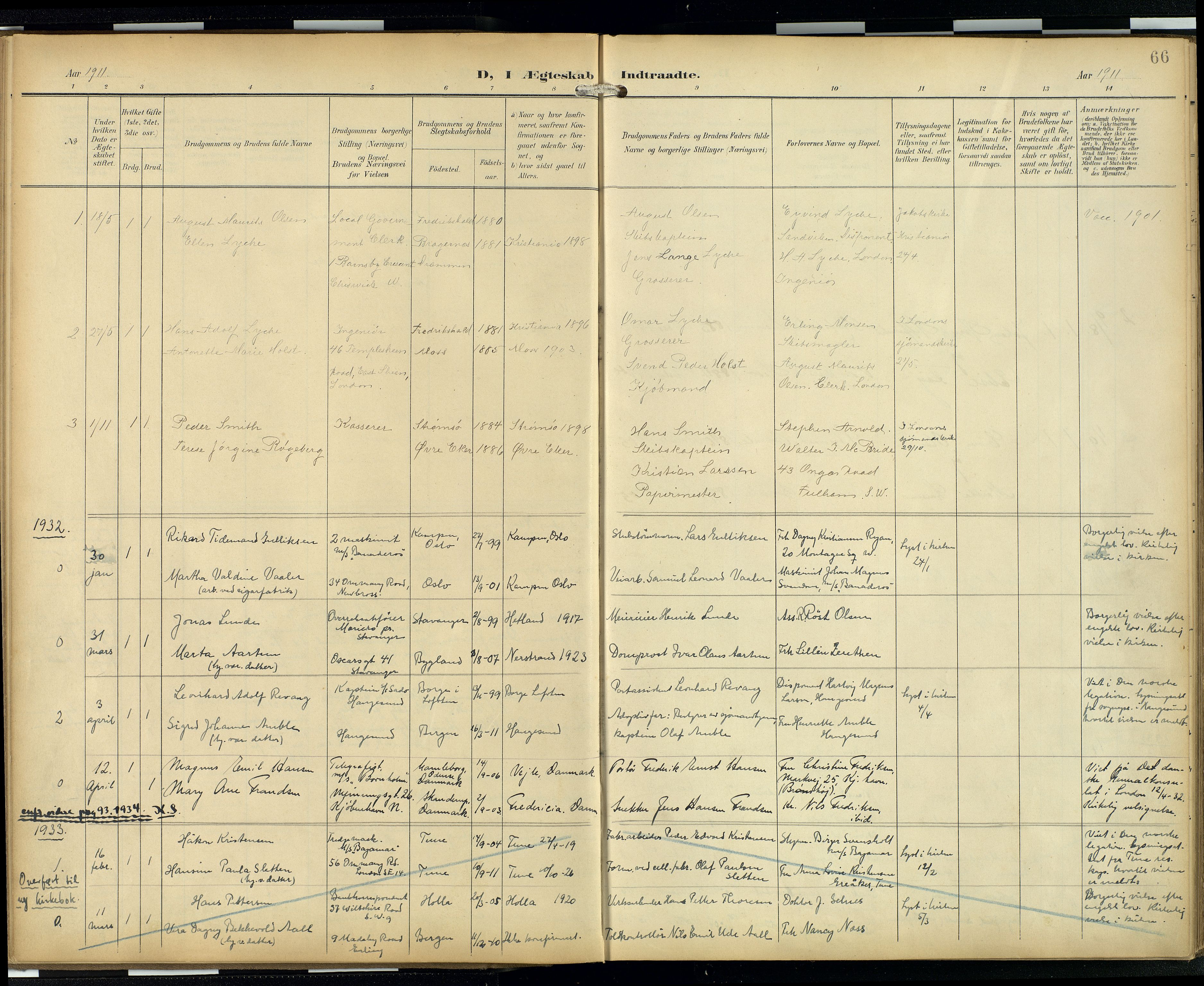  Den norske sjømannsmisjon i utlandet/London m/bistasjoner, SAB/SAB/PA-0103/H/Ha/L0003: Parish register (official) no. A 3, 1903-1934, p. 65b-66a