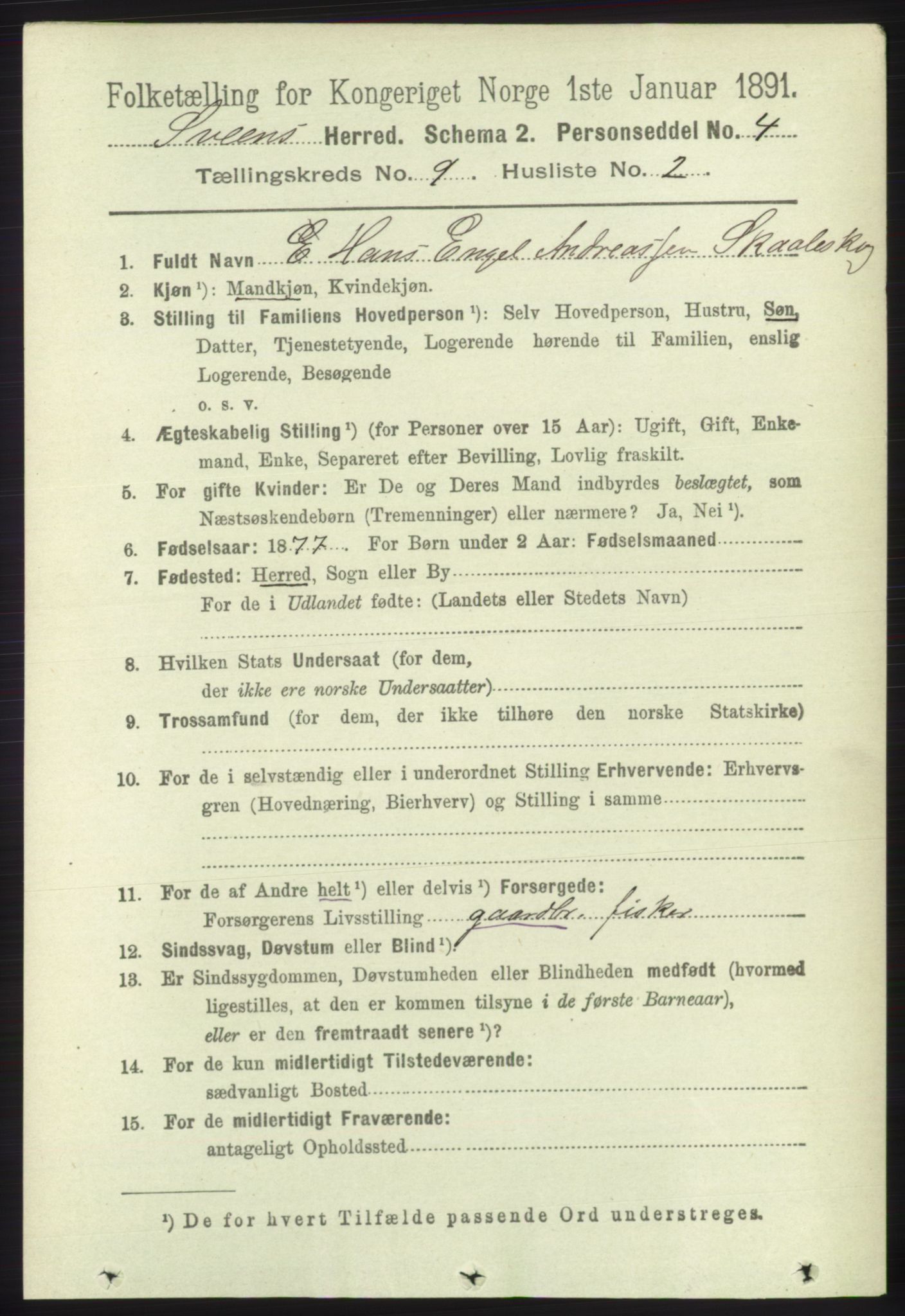 RA, 1891 census for 1216 Sveio, 1891, p. 2694