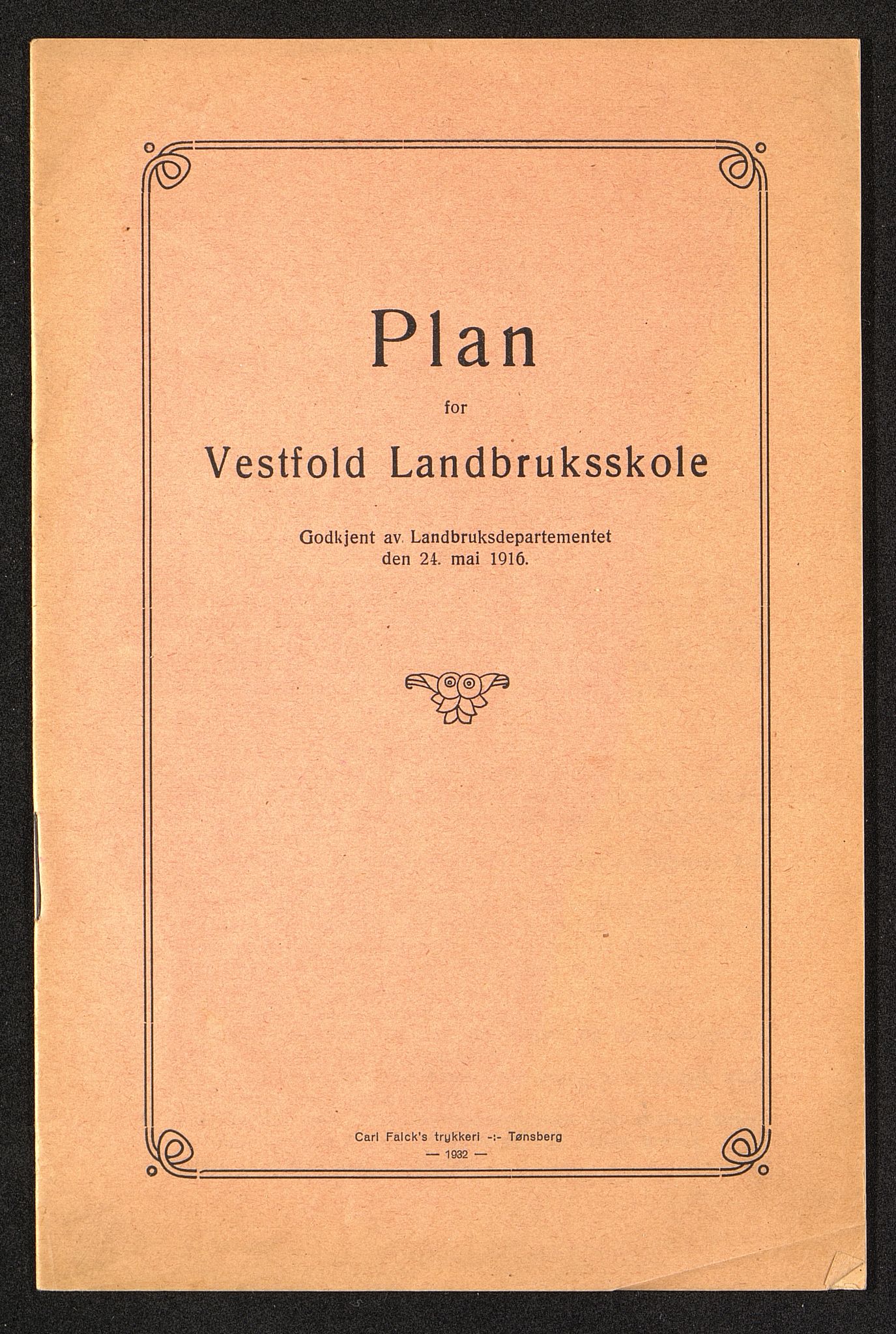 Vestfold fylkeskommune. Melsom videregående skole, VEMU/A-1064/X/L0005/0003: Egen produserte trykksaker / Plan for Jarlsberg og Laurvigs amt Landbrugsskole, 1916