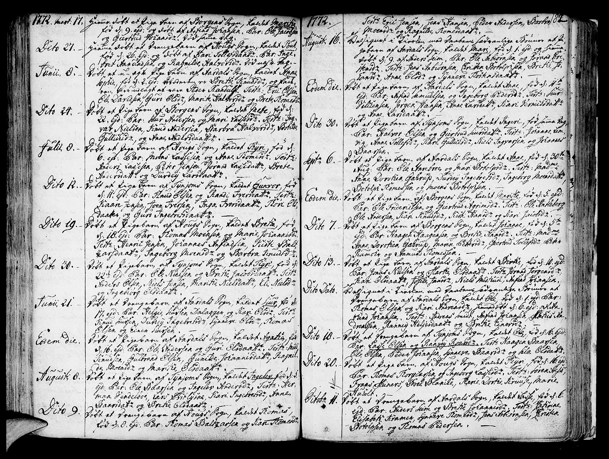 Lærdal sokneprestembete, SAB/A-81201: Parish register (official) no. A 2, 1752-1782, p. 182