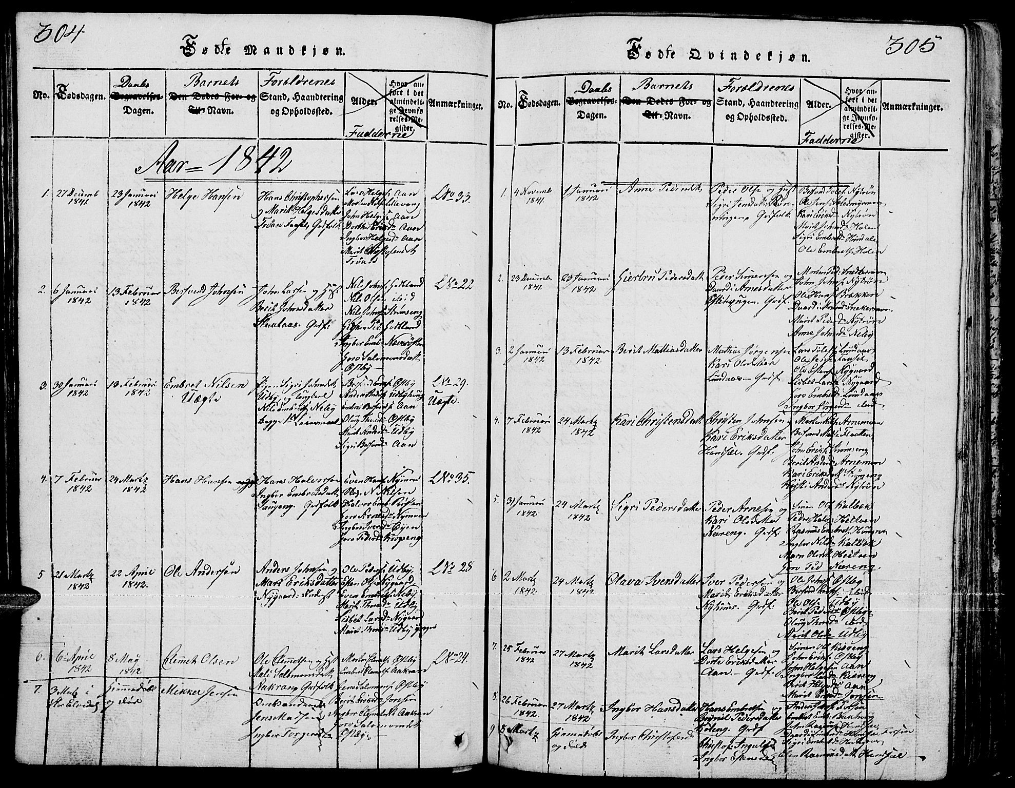 Tynset prestekontor, SAH/PREST-058/H/Ha/Hab/L0001: Parish register (copy) no. 1, 1814-1859, p. 304-305