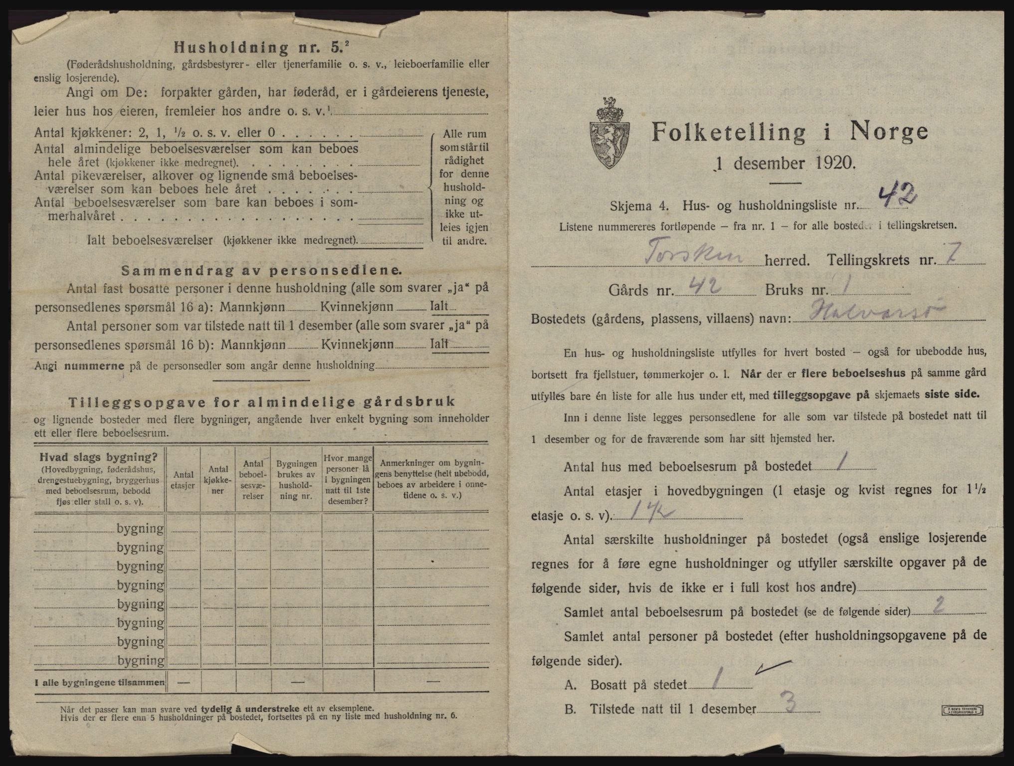 SATØ, 1920 census for Torsken, 1920, p. 544