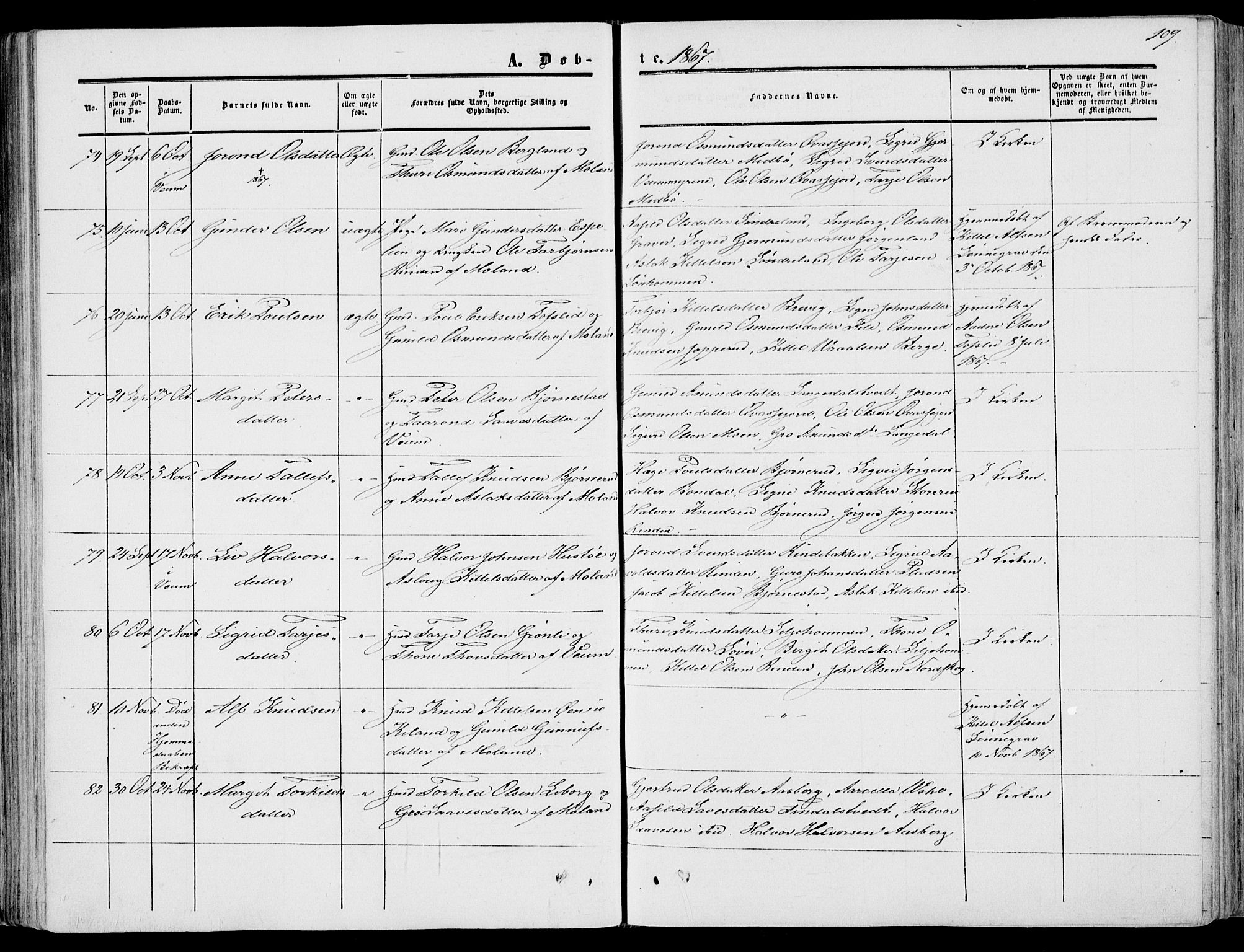 Fyresdal kirkebøker, SAKO/A-263/F/Fa/L0005: Parish register (official) no. I 5, 1855-1871, p. 109