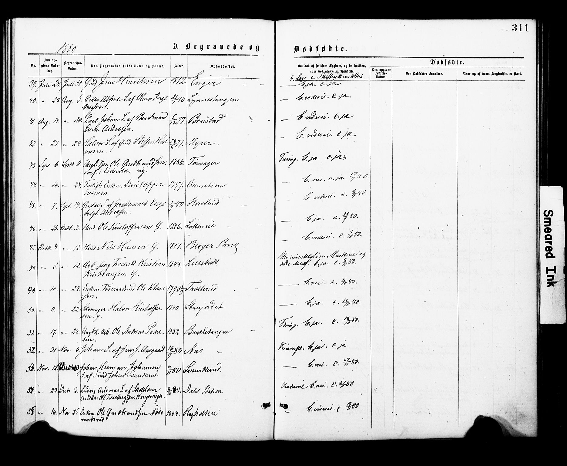 Eidsvoll prestekontor Kirkebøker, AV/SAO-A-10888/F/Fa/L0001: Parish register (official) no. I 1, 1877-1881, p. 311