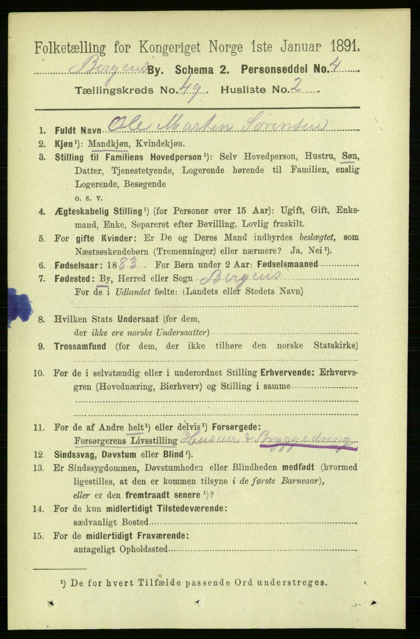 RA, 1891 Census for 1301 Bergen, 1891, p. 58442