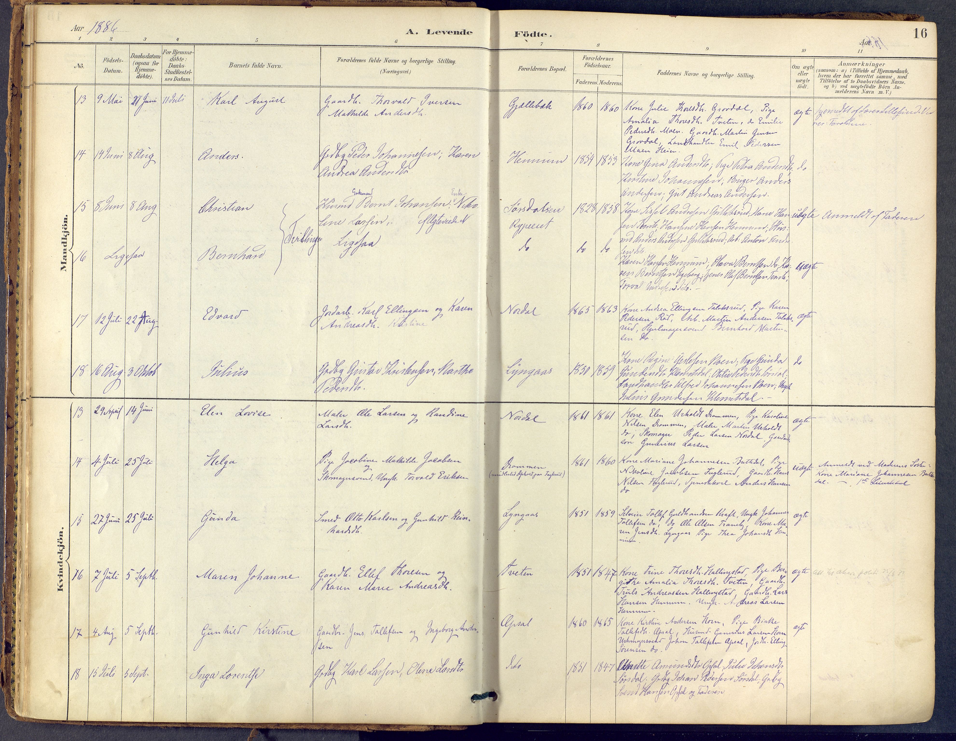 Lier kirkebøker, AV/SAKO-A-230/F/Fb/L0001: Parish register (official) no. II 1, 1883-1910, p. 16