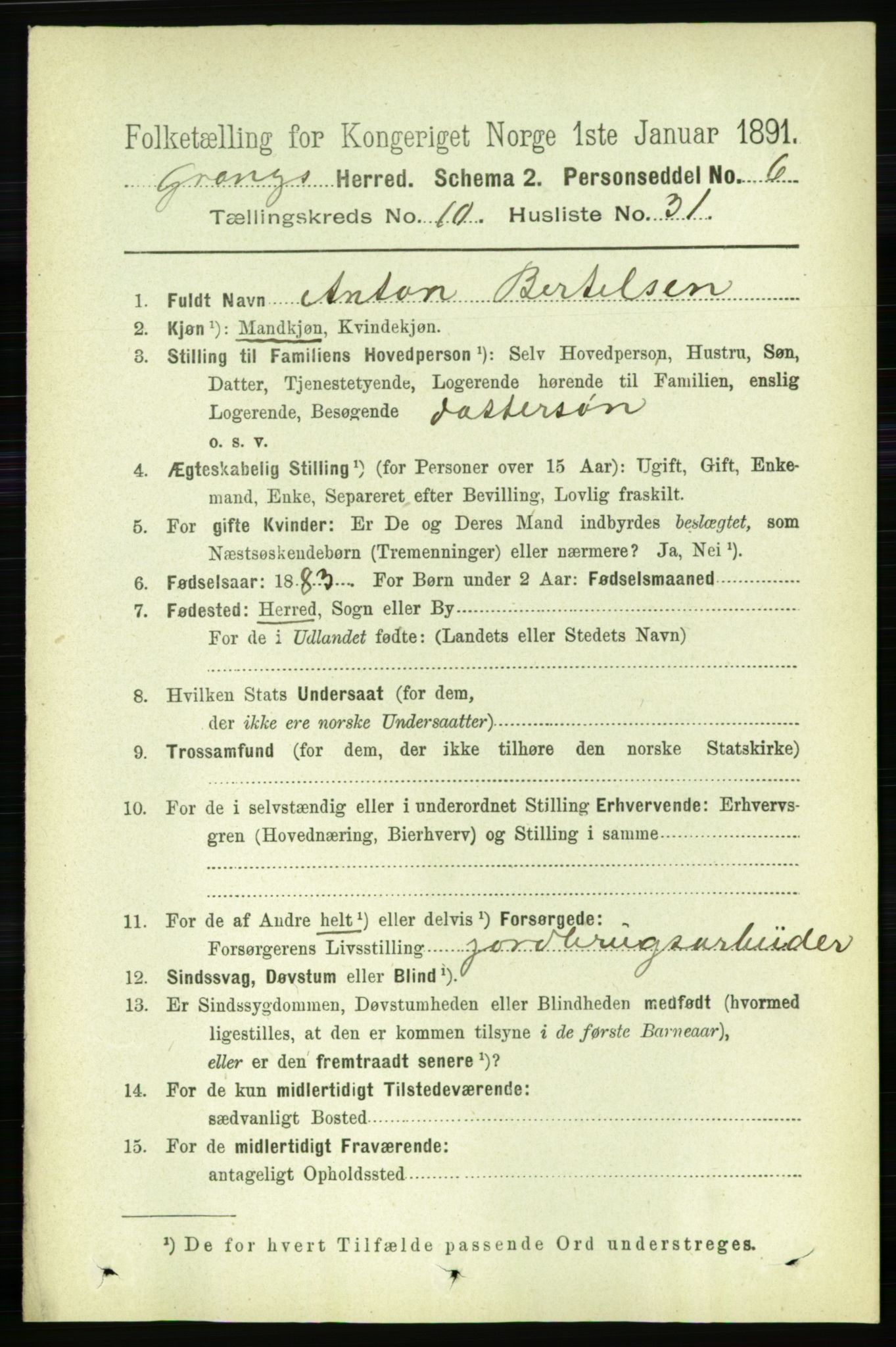 RA, 1891 census for 1742 Grong, 1891, p. 3854