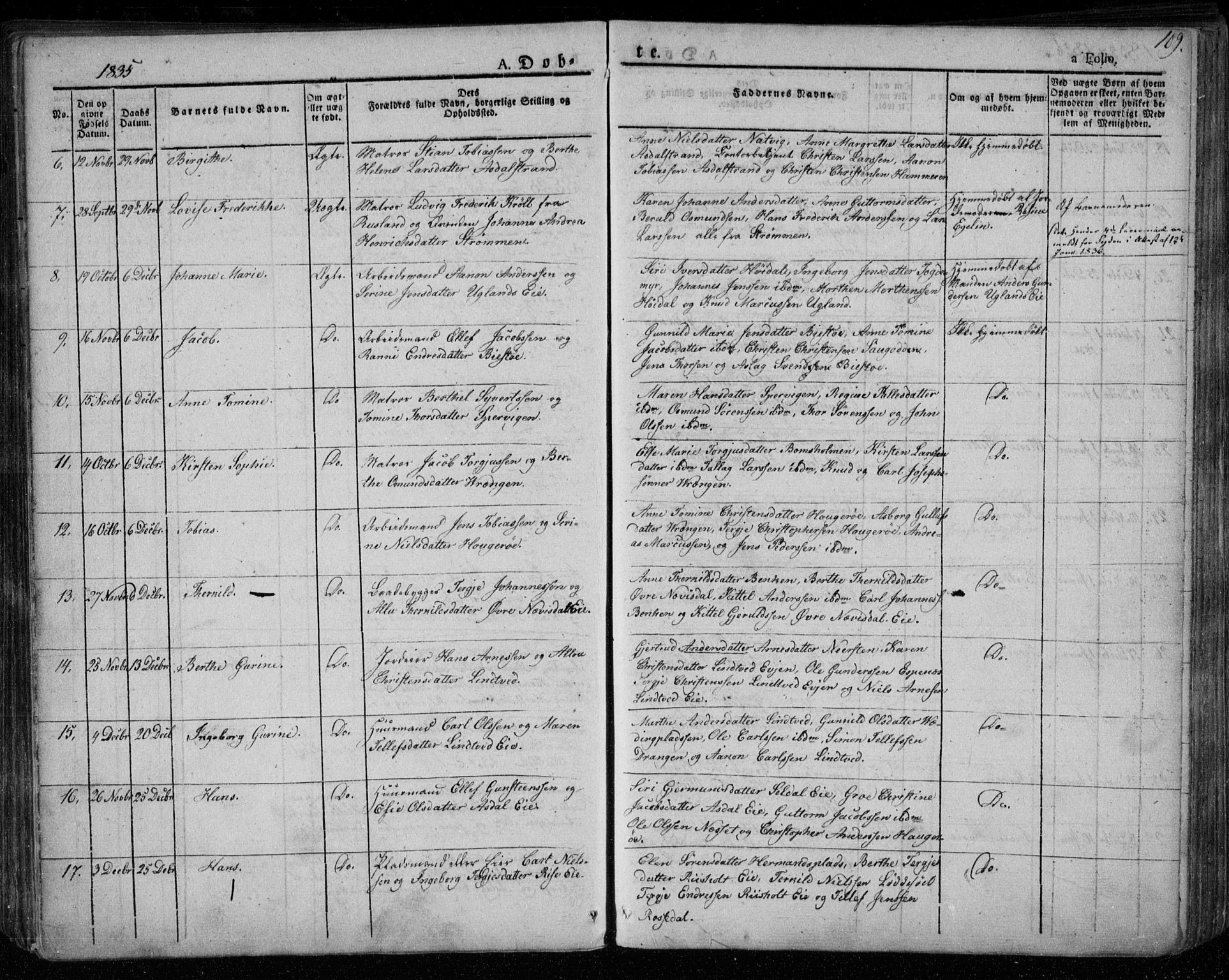 Øyestad sokneprestkontor, SAK/1111-0049/F/Fa/L0013: Parish register (official) no. A 13, 1827-1842, p. 109