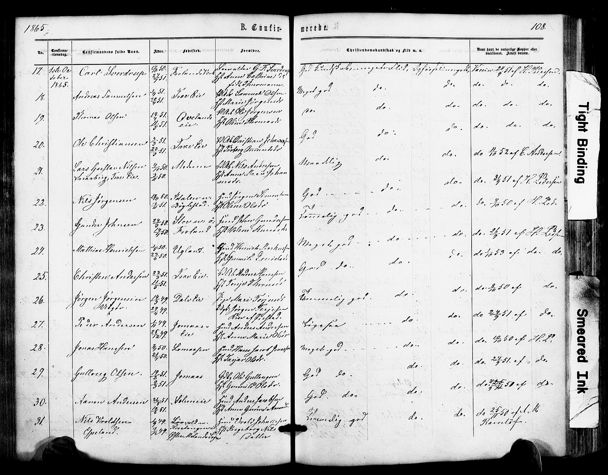 Froland sokneprestkontor, AV/SAK-1111-0013/F/Fa/L0003: Parish register (official) no. A 3, 1864-1881, p. 108