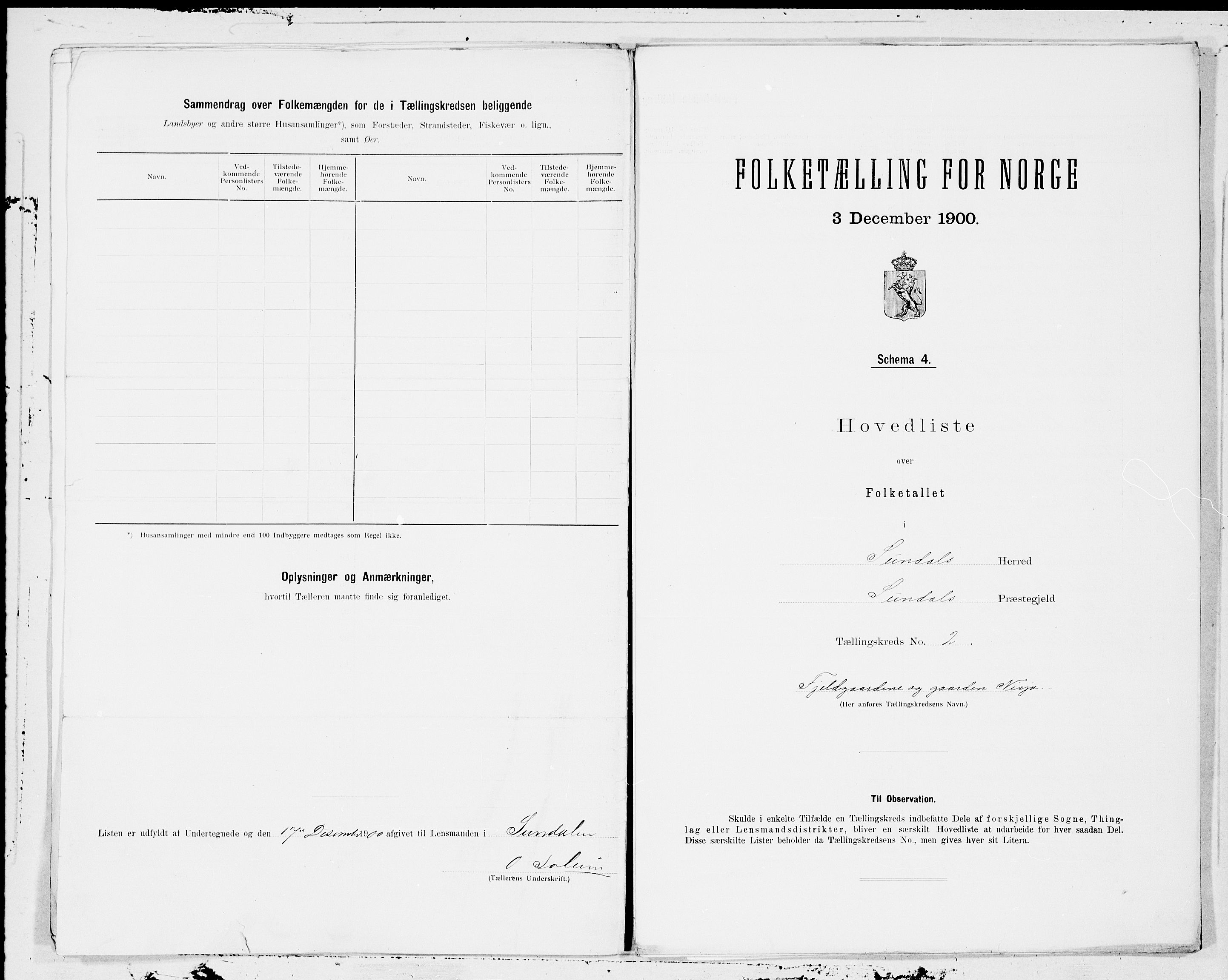 SAT, 1900 census for Sunndal, 1900, p. 4