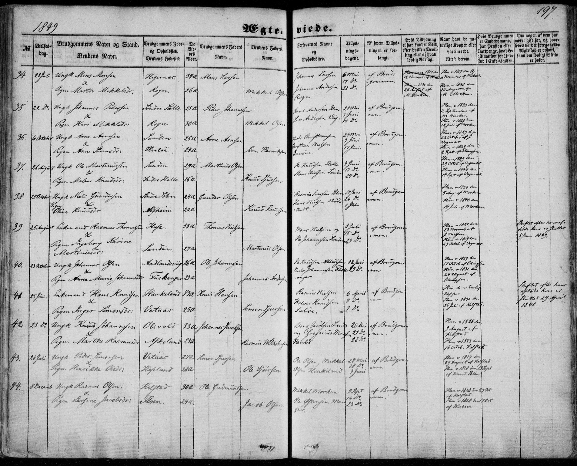 Manger sokneprestembete, SAB/A-76801/H/Haa: Parish register (official) no. A 6, 1849-1859, p. 197