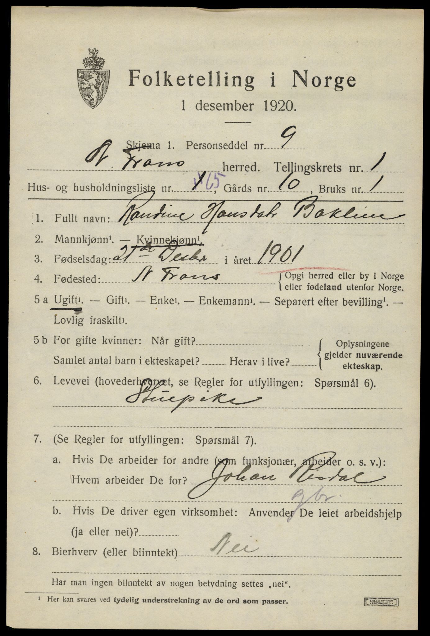 SAH, 1920 census for Nord-Fron, 1920, p. 2400