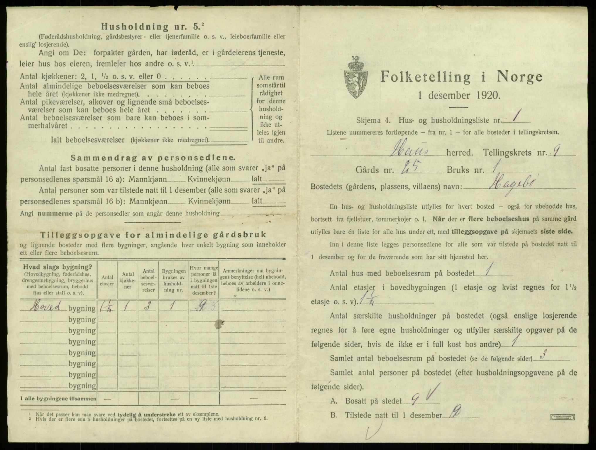 SAB, 1920 census for Haus, 1920, p. 643