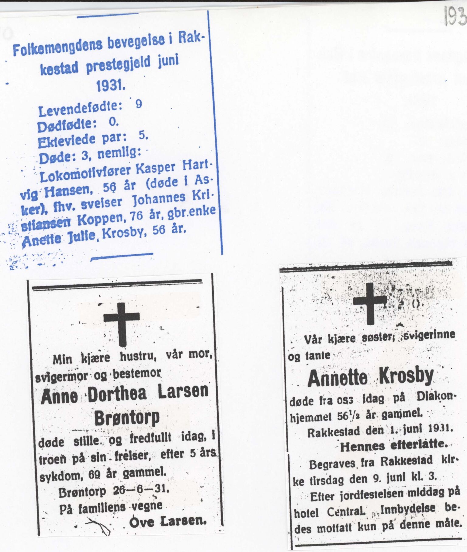 , Dødsannonser lokalaviser Rakkestad 1931-1935, 1931-1935, p. 9