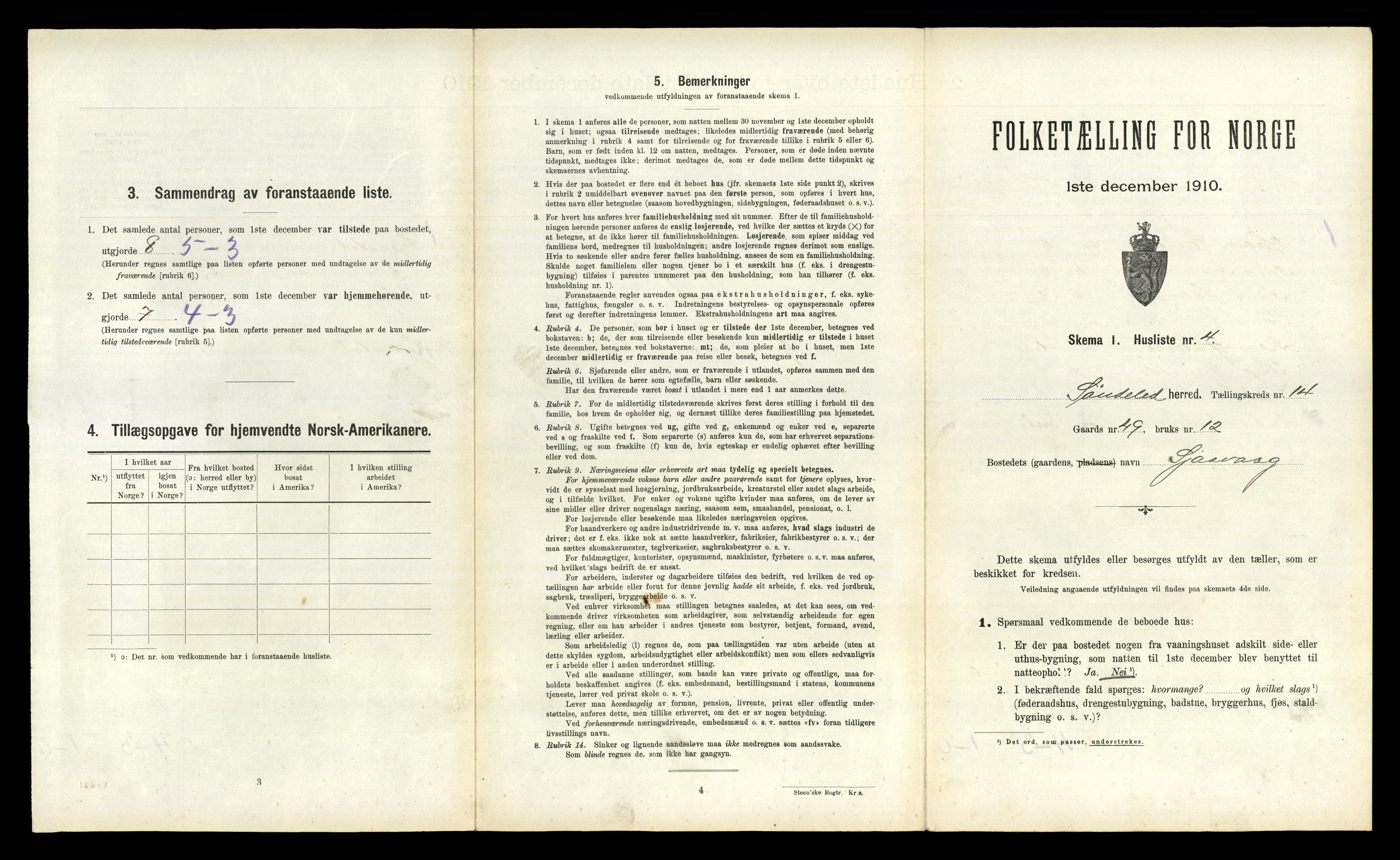 RA, 1910 census for Søndeled, 1910, p. 1046