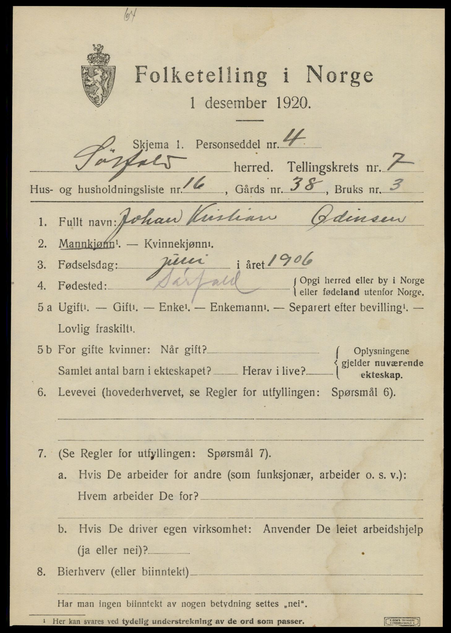 SAT, 1920 census for Sørfold, 1920, p. 4087