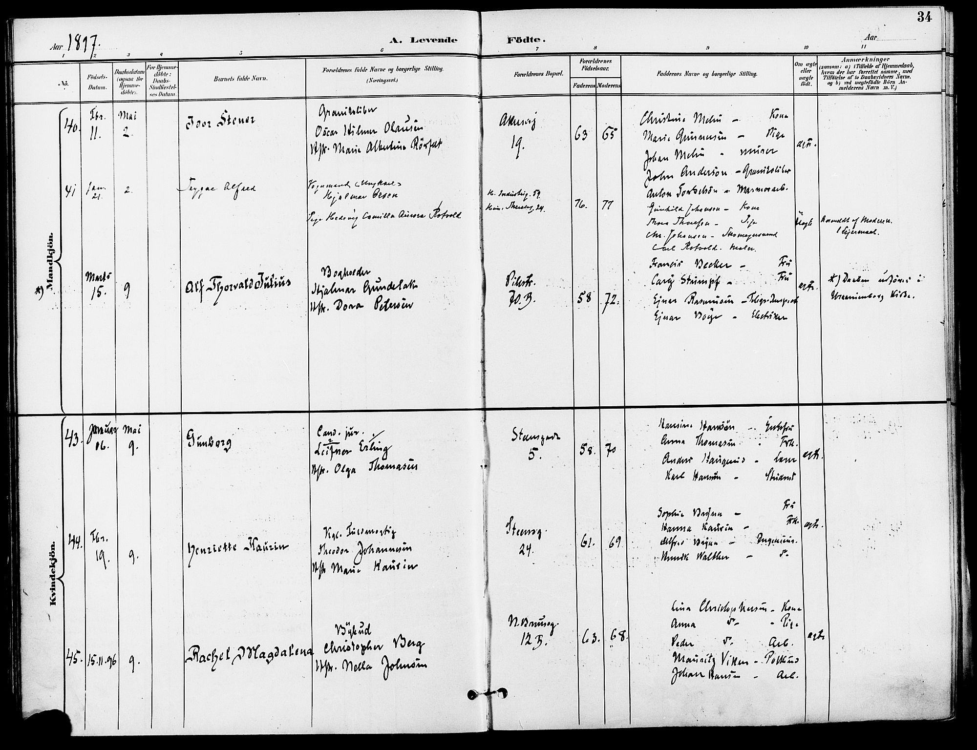 Gamle Aker prestekontor Kirkebøker, SAO/A-10617a/F/L0011: Parish register (official) no. 11, 1896-1901, p. 34