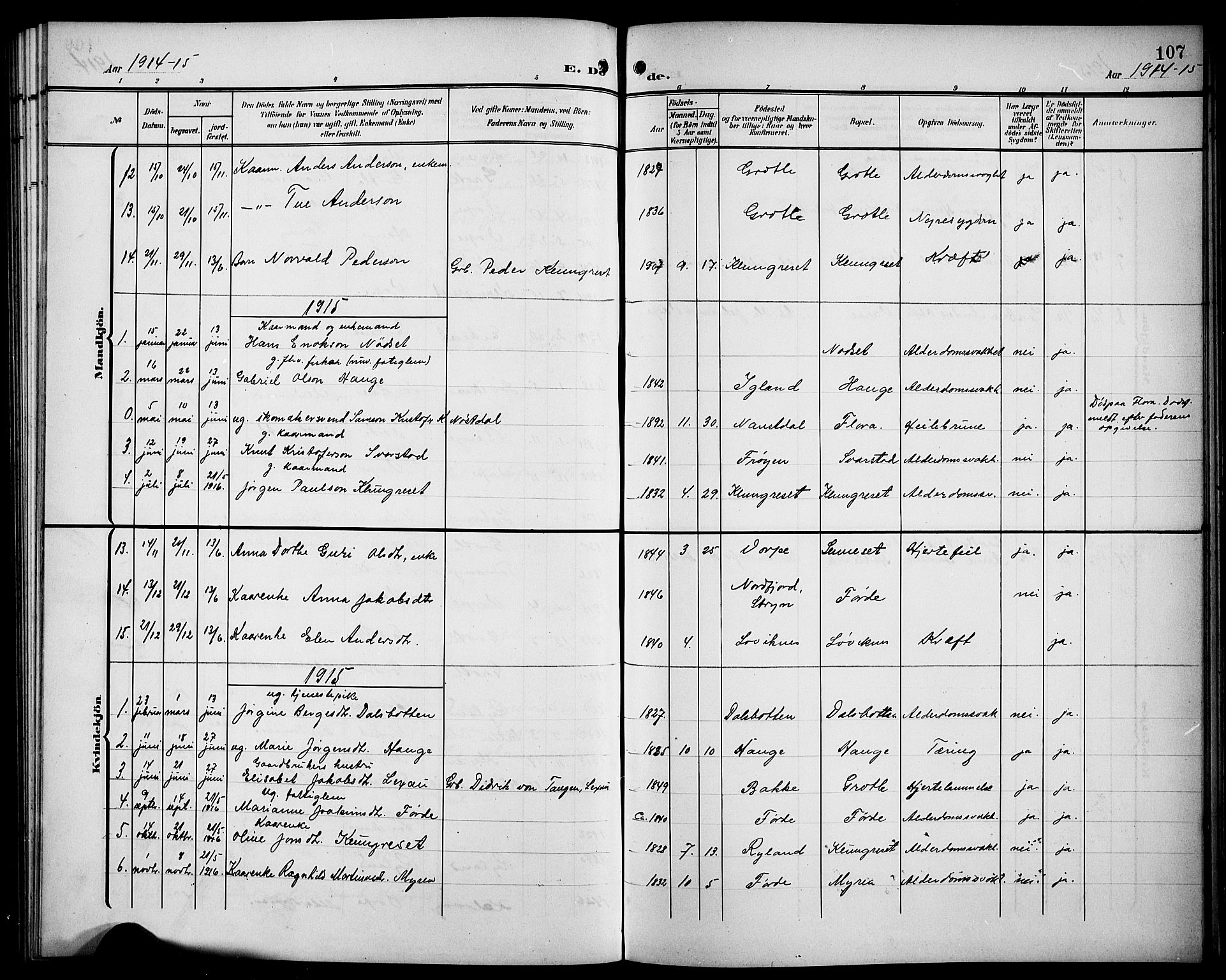 Bremanger sokneprestembete, SAB/A-82201/H/Hab/Habc/L0001: Parish register (copy) no. C 1, 1908-1919, p. 107
