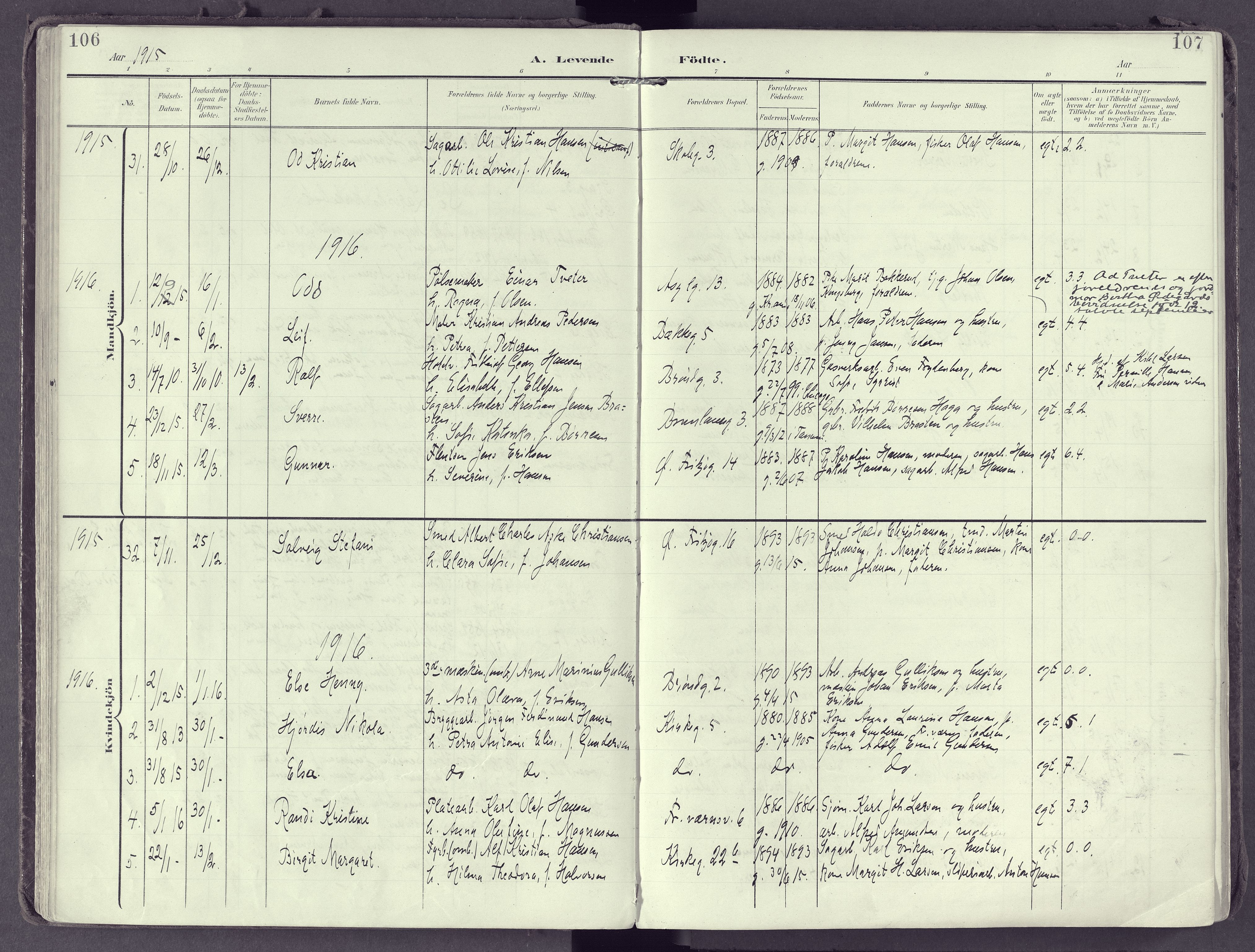 Larvik kirkebøker, SAKO/A-352/F/Fb/L0005: Parish register (official) no. II 5, 1903-1925, p. 106-107