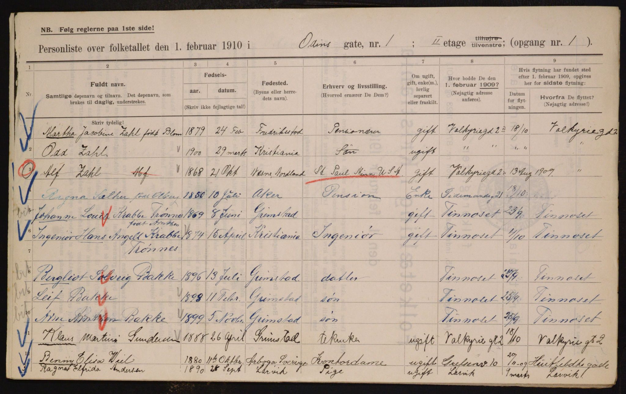 OBA, Municipal Census 1910 for Kristiania, 1910, p. 71879