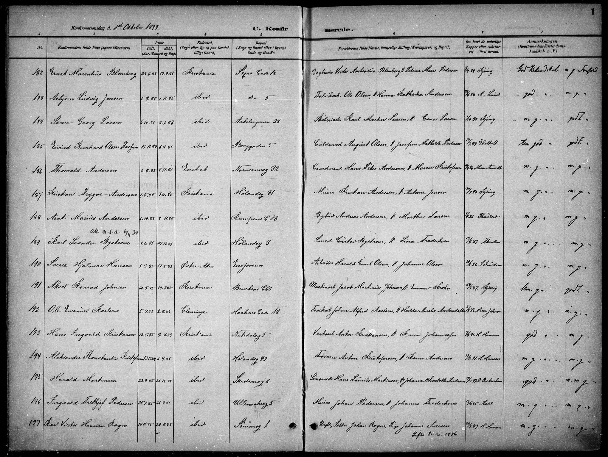 Kampen prestekontor Kirkebøker, SAO/A-10853/F/Fa/L0009: Parish register (official) no. I 9, 1899-1911, p. 1