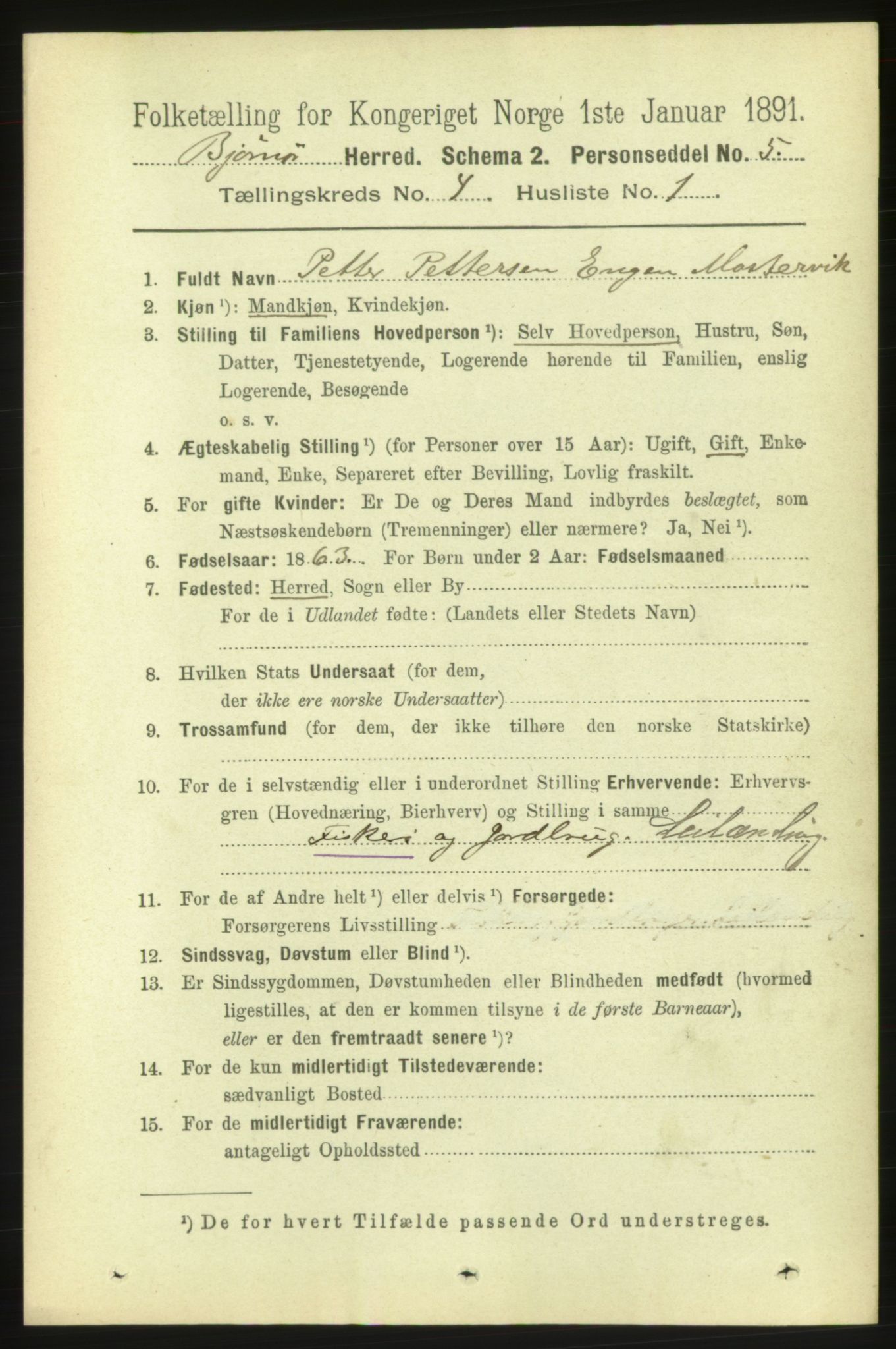 RA, 1891 census for 1632 Bjørnør, 1891, p. 1854